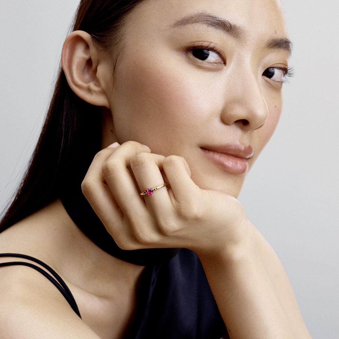 Heart 14K Gold-Plated Ring With Cherries Jubilee Red Crystal