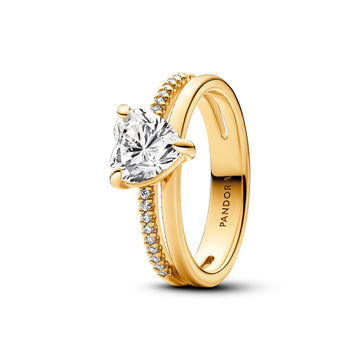 Heart 14K Gold-Plated Ring With Clear Cubic Zirconia