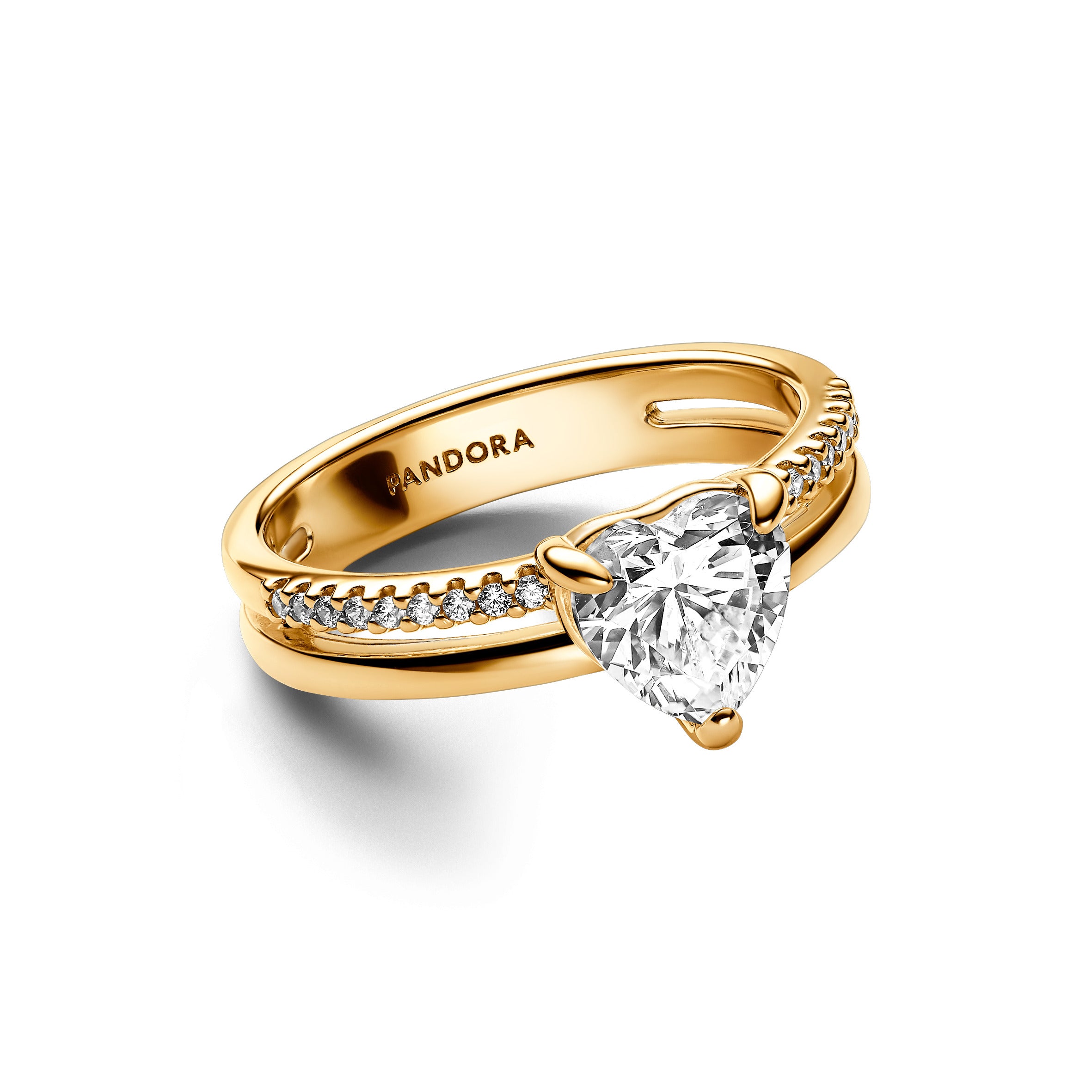 Heart 14K Gold-Plated Ring With Clear Cubic Zirconia