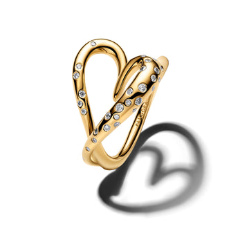 Heart 14K Gold-Plated Ring With Clear Cubic Zirconia