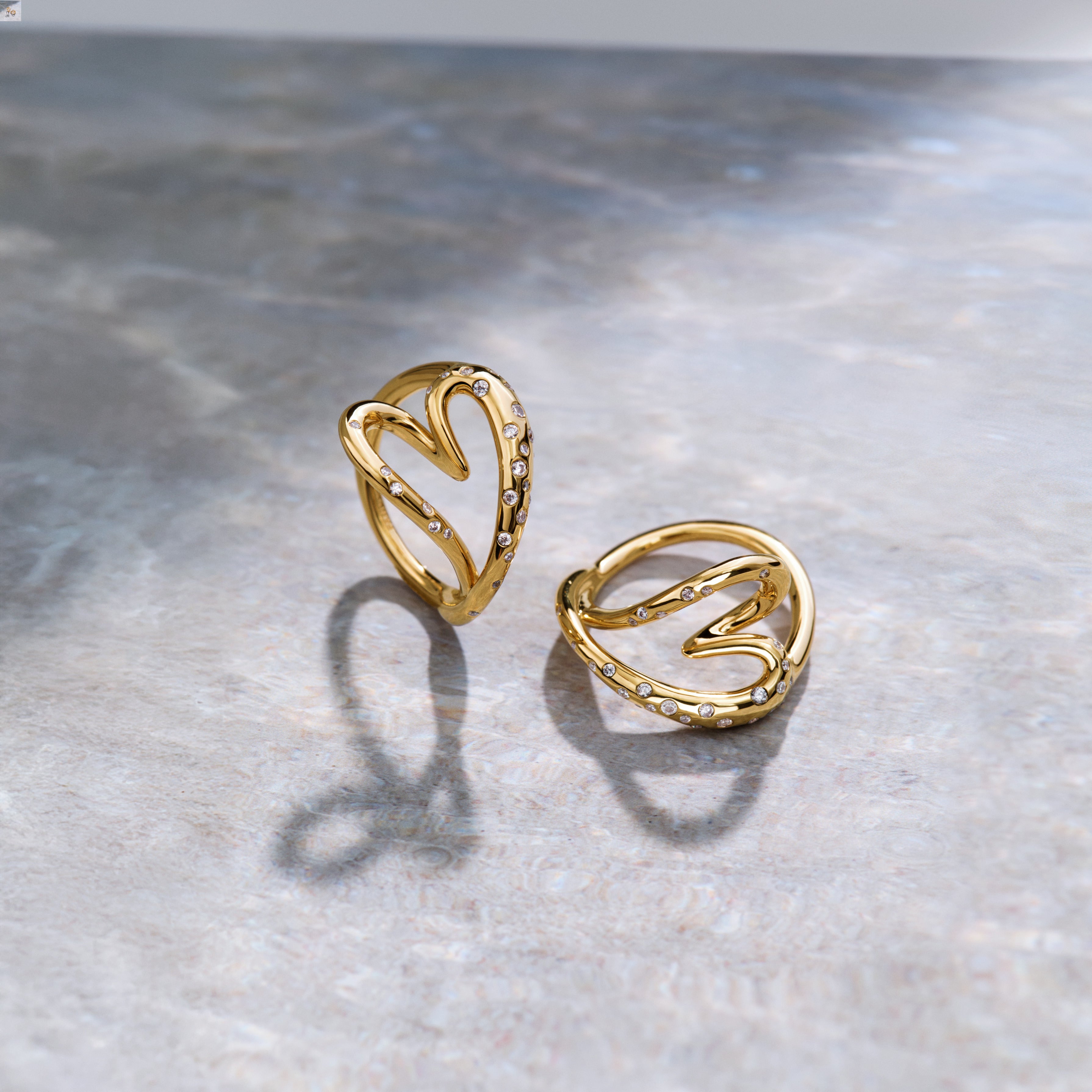 Heart 14K Gold-Plated Ring With Clear Cubic Zirconia