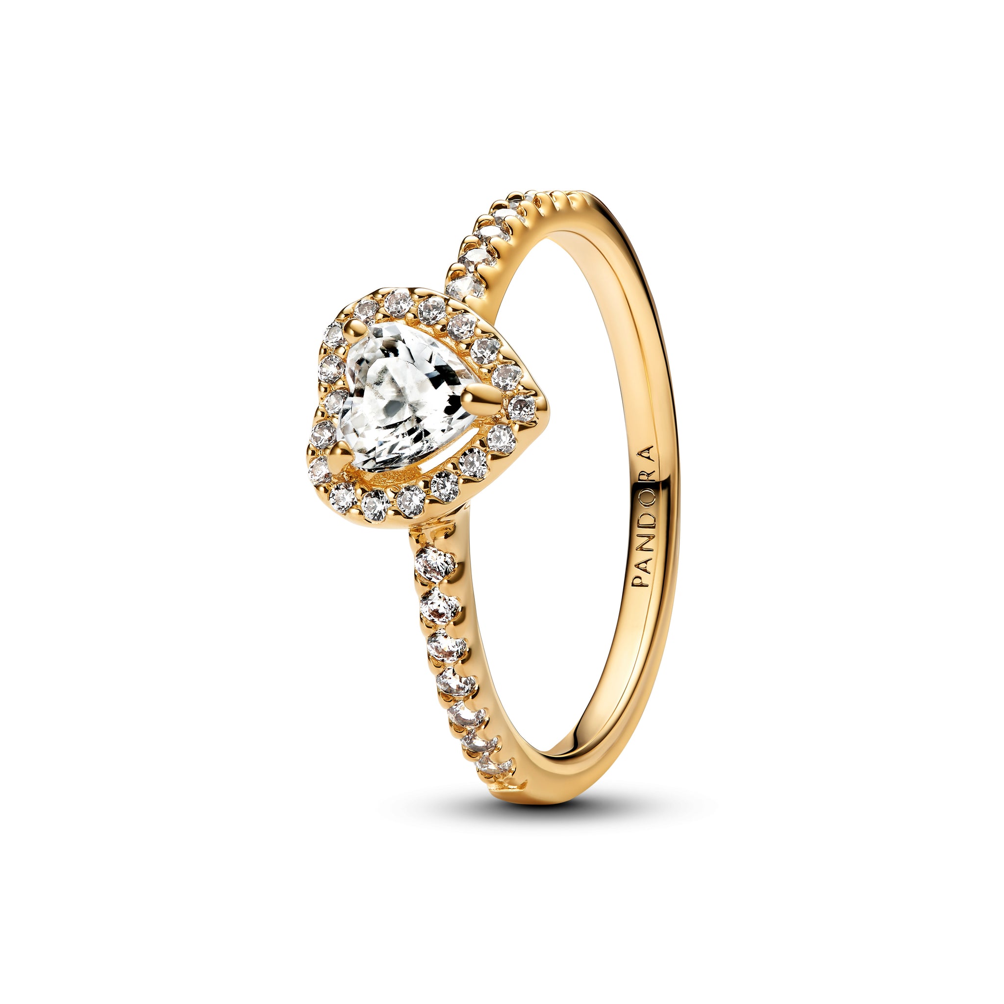 Heart 14K Gold-Plated Ring With Clear Cubic Zirconia