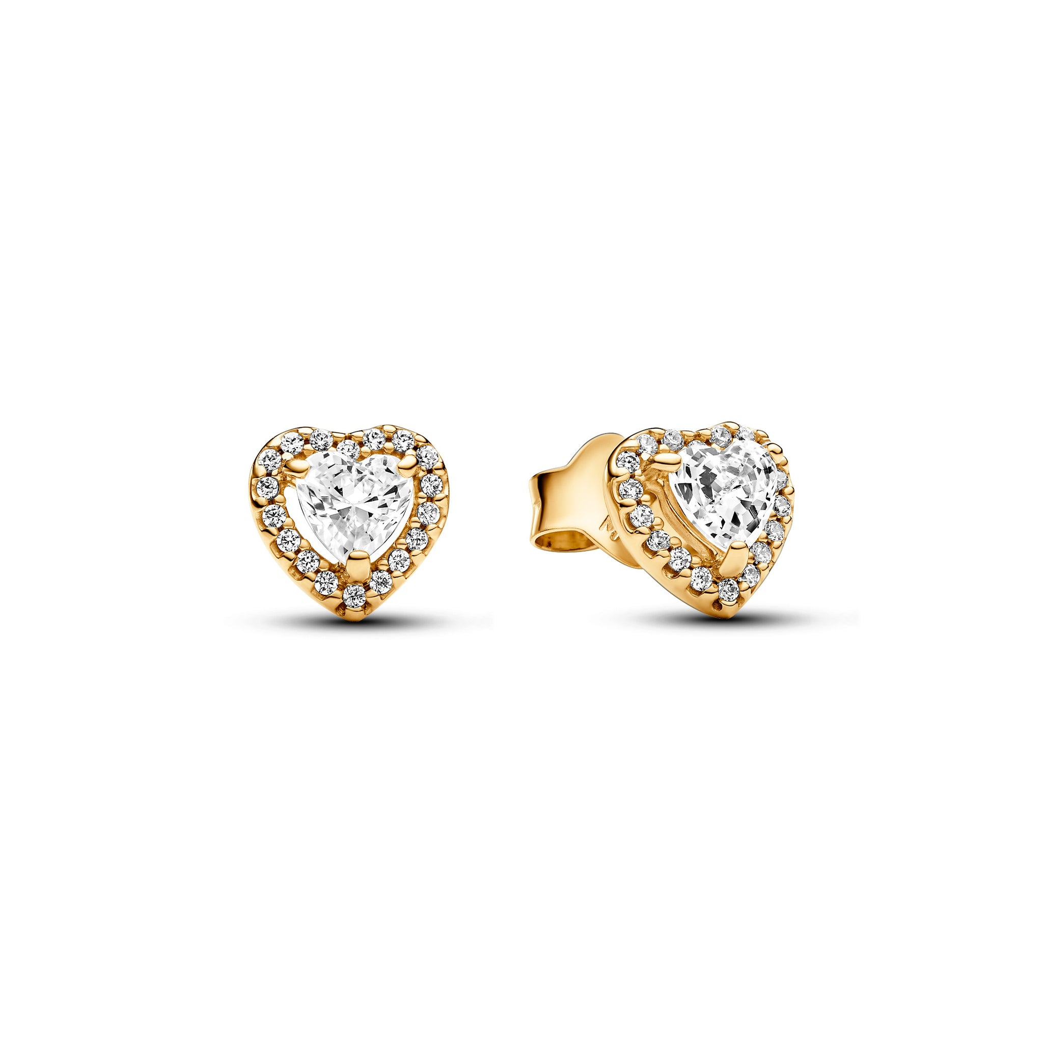 Heart 14K Gold-Plated Stud Earrings With Clear Cubic Zirconia