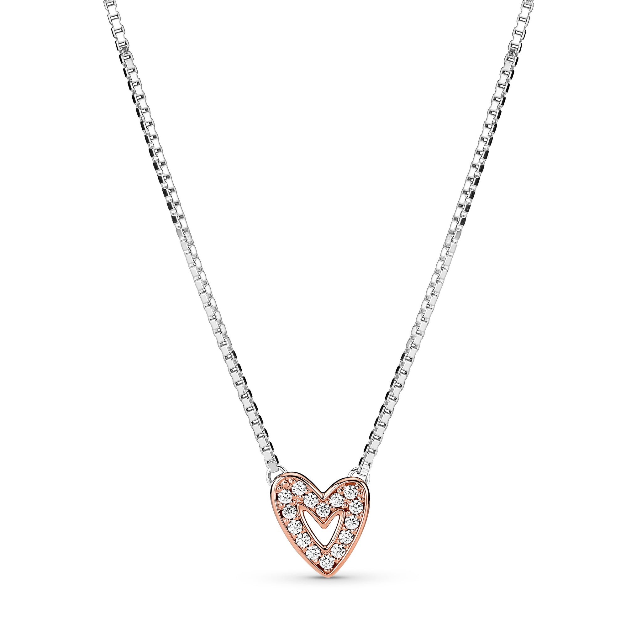Heart 14K Rose Gold-Plated And Sterling Silver Collier With Clear Cubic Zirconia