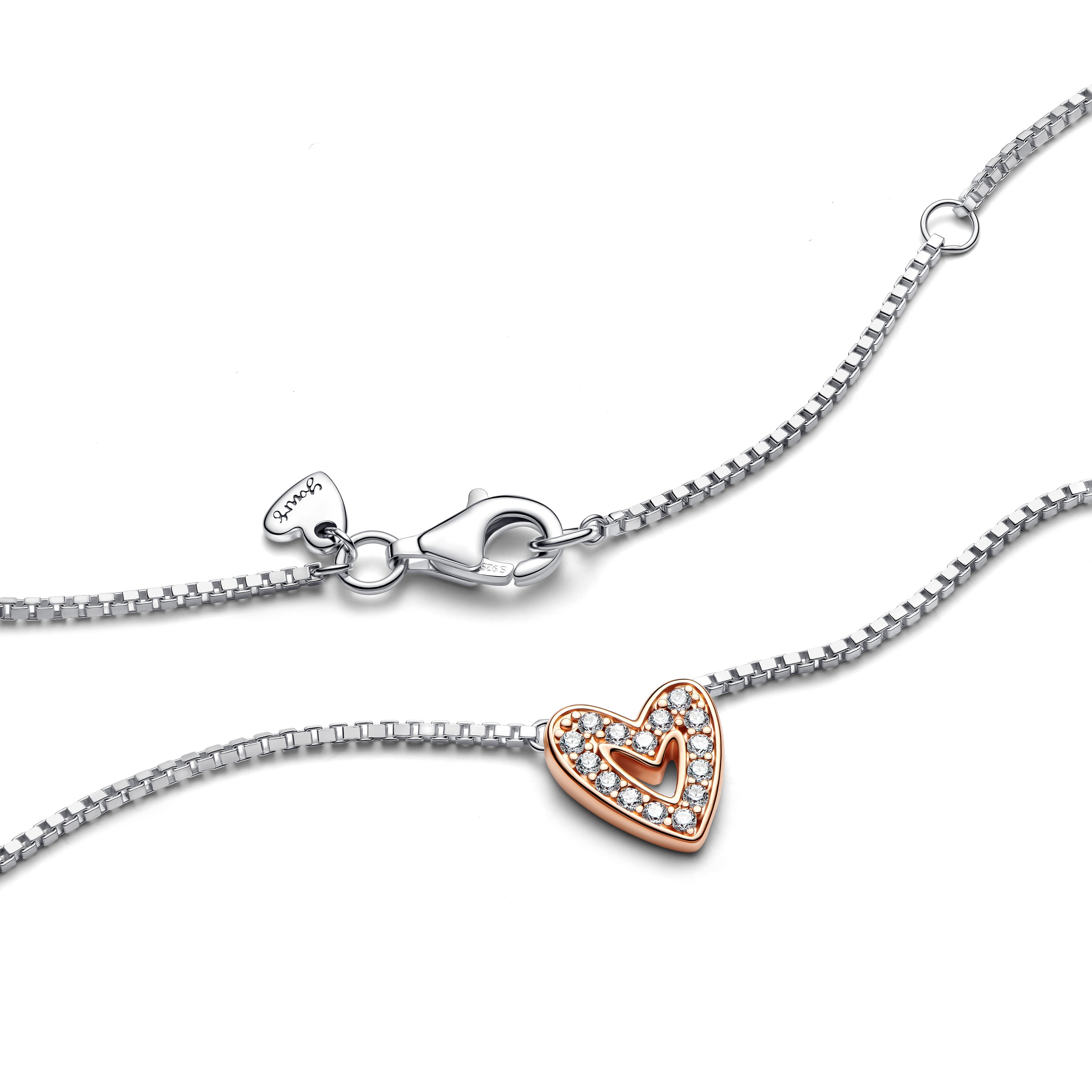 Heart 14K Rose Gold-Plated And Sterling Silver Collier With Clear Cubic Zirconia