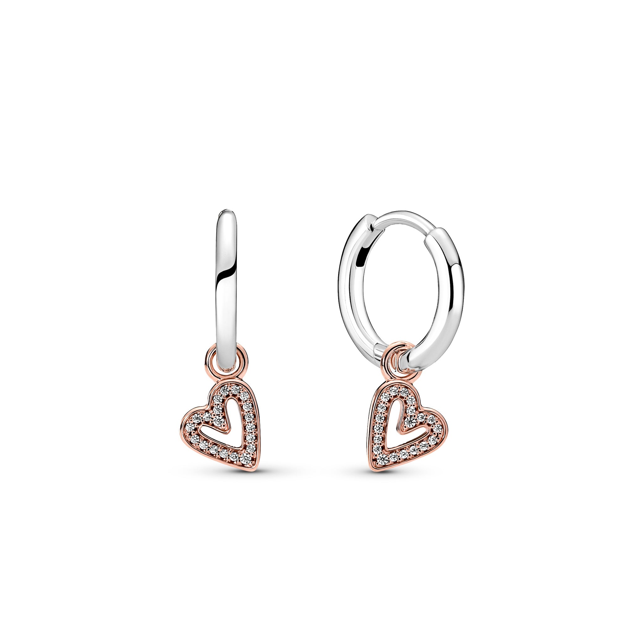 Heart 14K Rose Gold-Plated And Sterling Silver Hoop Earrings With Clear Cubic Zirconia