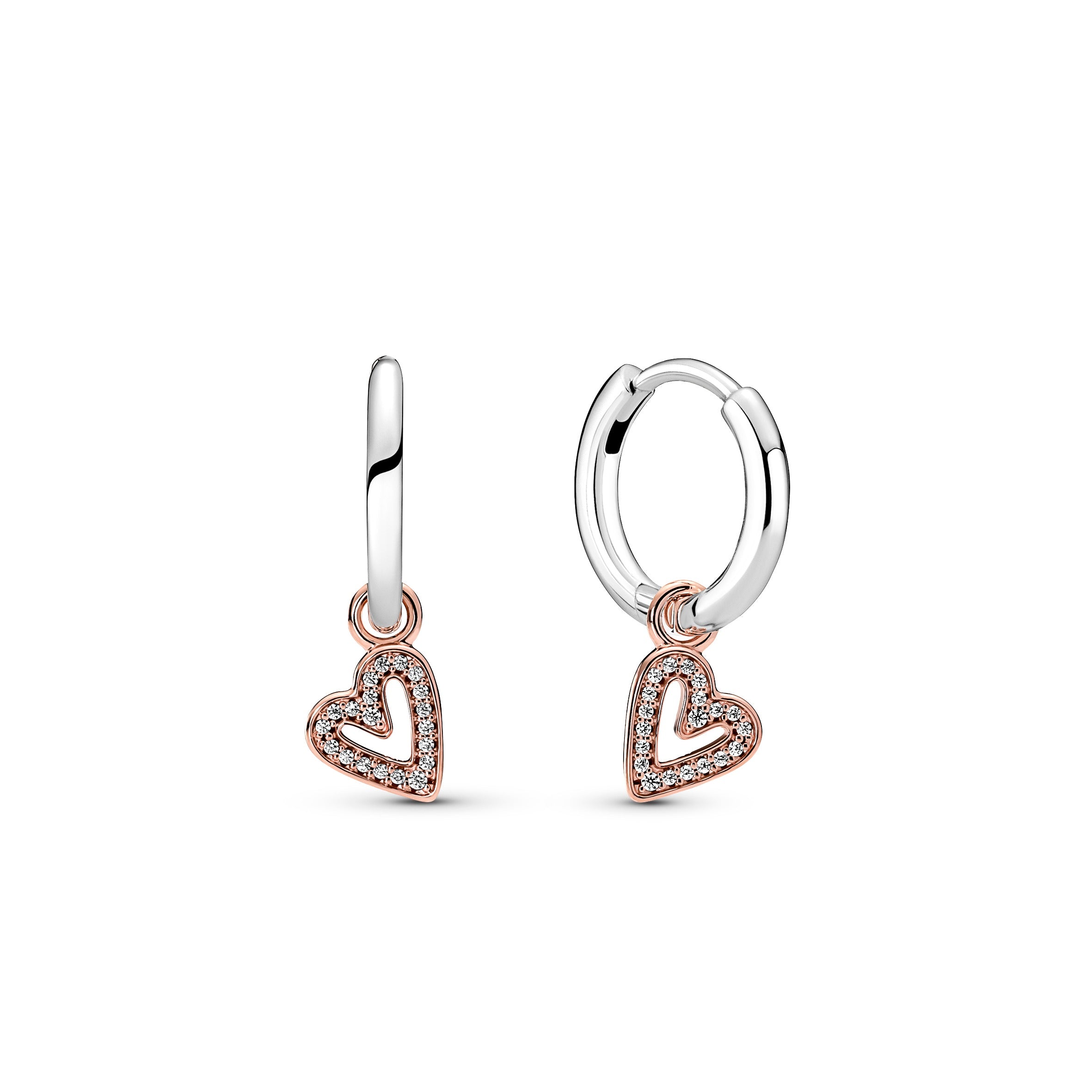 Heart 14K Rose Gold-Plated And Sterling Silver Hoop Earrings With Clear Cubic Zirconia