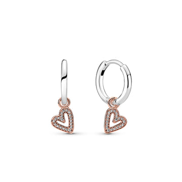 Heart 14K Rose Gold-Plated And Sterling Silver Hoop Earrings With Clear Cubic Zirconia