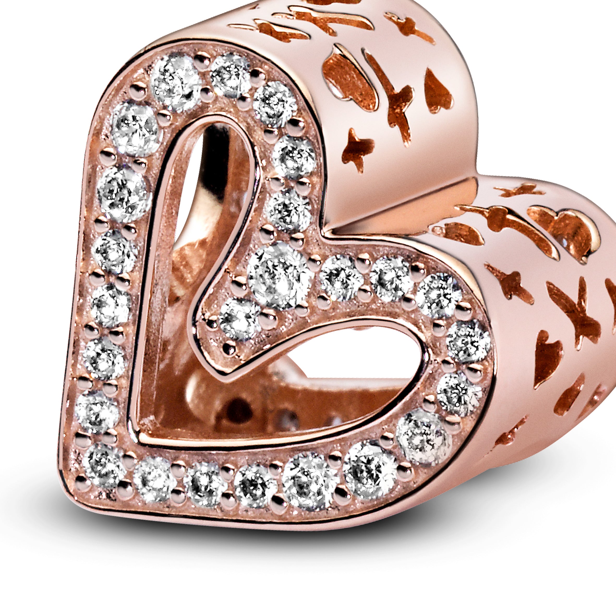 Heart 14K Rose Gold-Plated Charm With Clear Cubic Zirconia