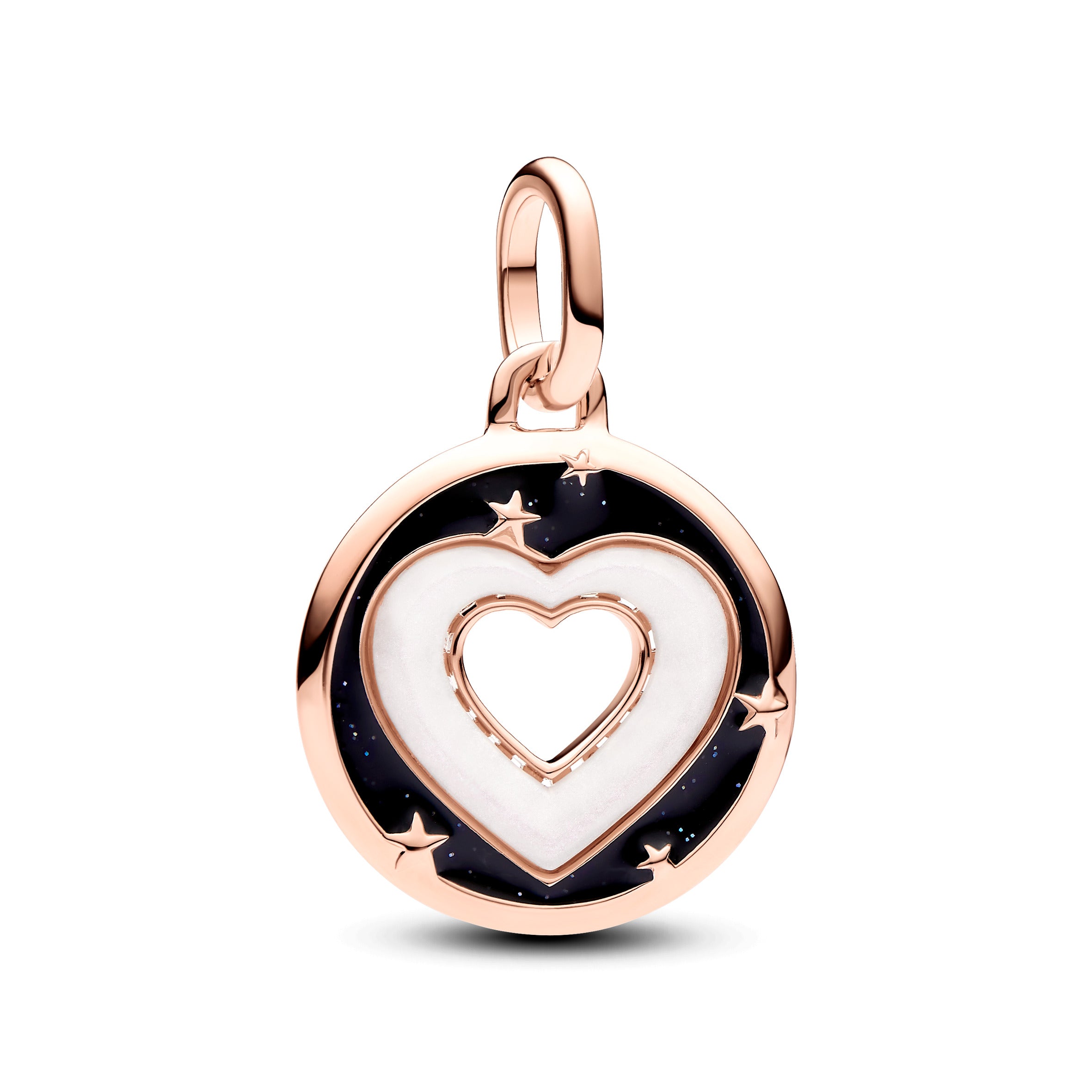 Heart 14K Rose Gold-Plated Medallion With White Bioresin Man-Made Mother Of Pearl And Glittery Black Enamel