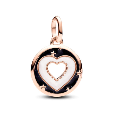 Heart 14K Rose Gold-Plated Medallion With White Bioresin Man-Made Mother Of Pearl And Glittery Black Enamel