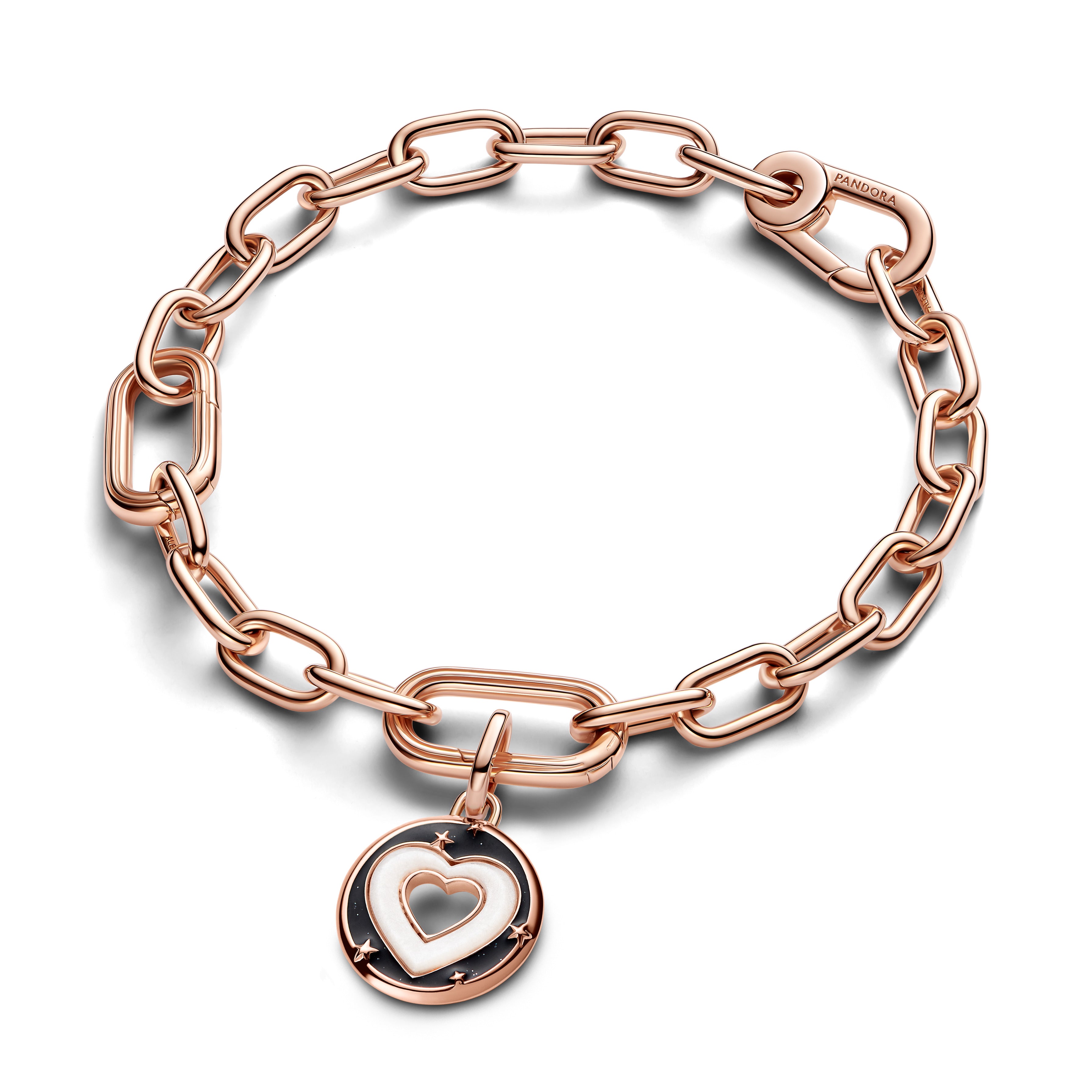 Heart 14K Rose Gold-Plated Medallion With White Bioresin Man-Made Mother Of Pearl And Glittery Black Enamel