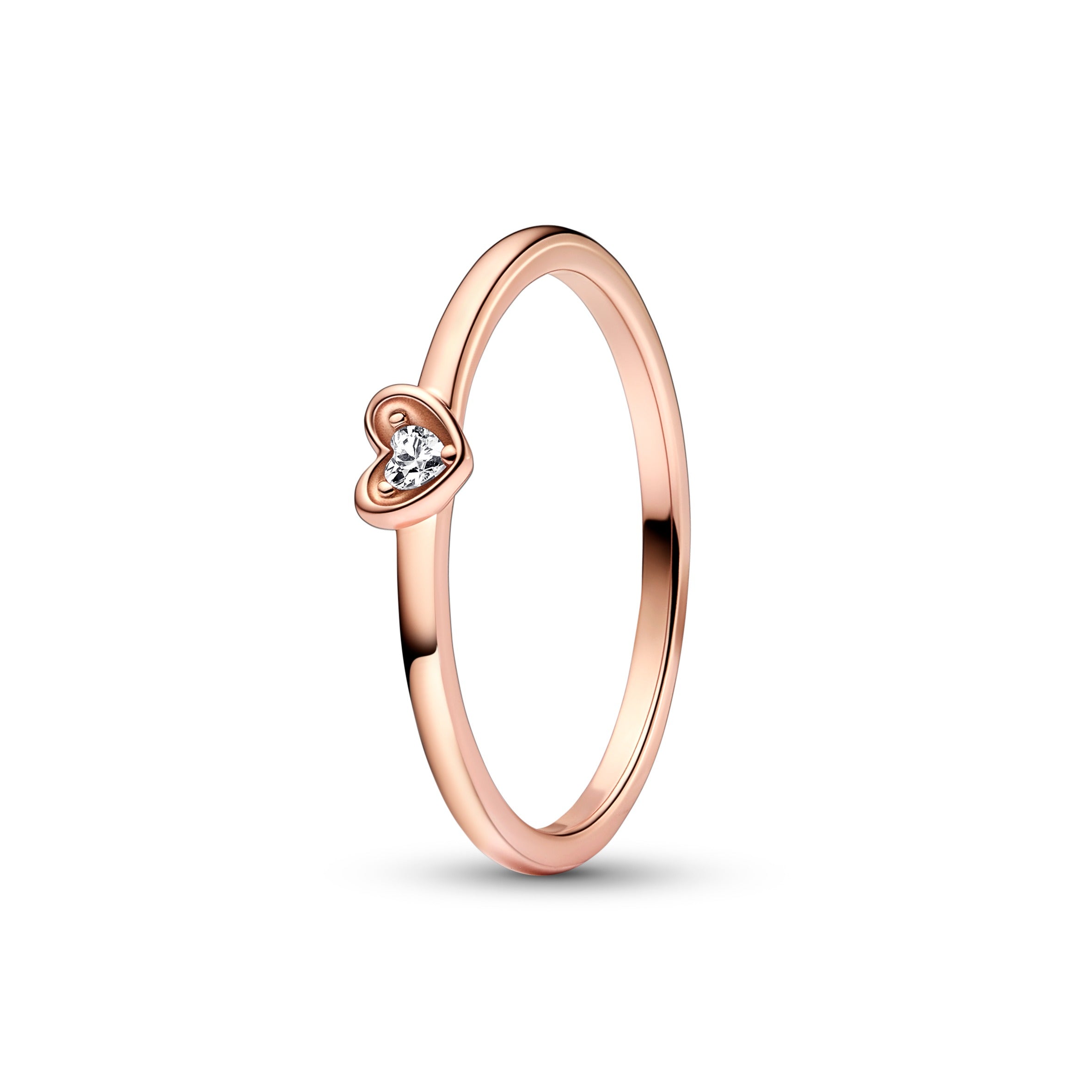 Heart 14K Rose Gold-Plated Ring With Clear Cubic Zirconia