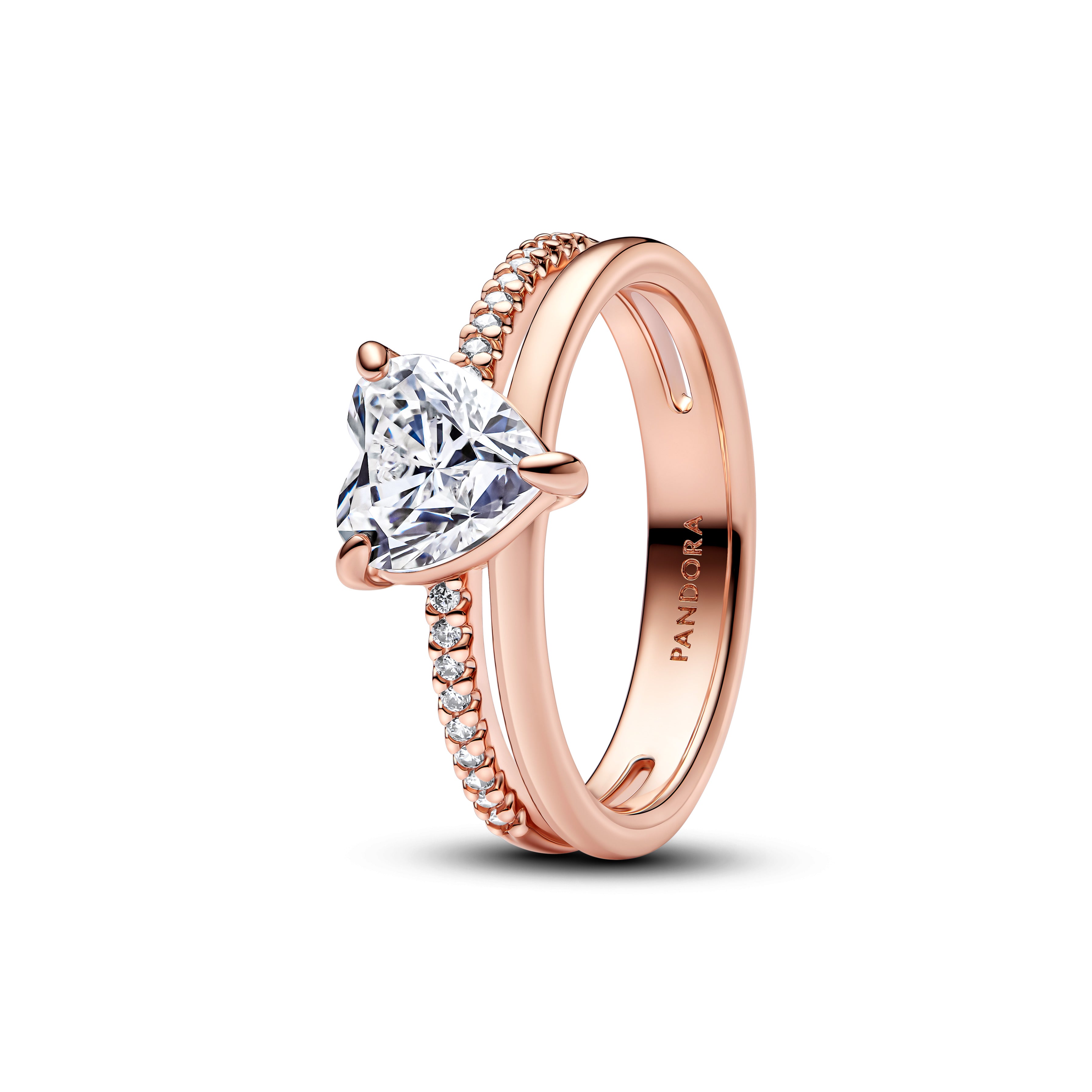 Heart 14K Rose Gold-Plated Ring With Clear Cubic Zirconia