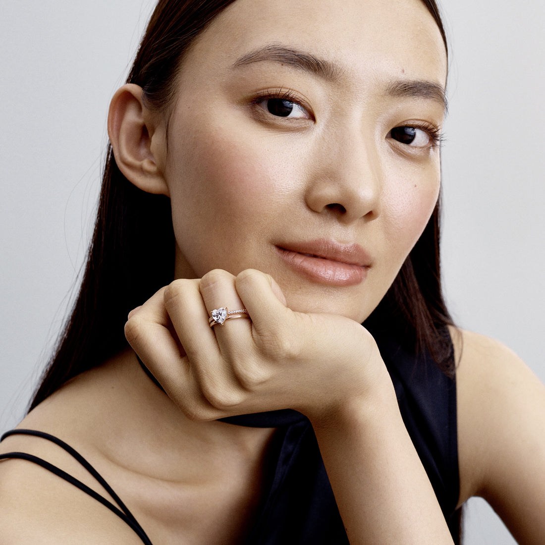 Heart 14K Rose Gold-Plated Ring With Clear Cubic Zirconia