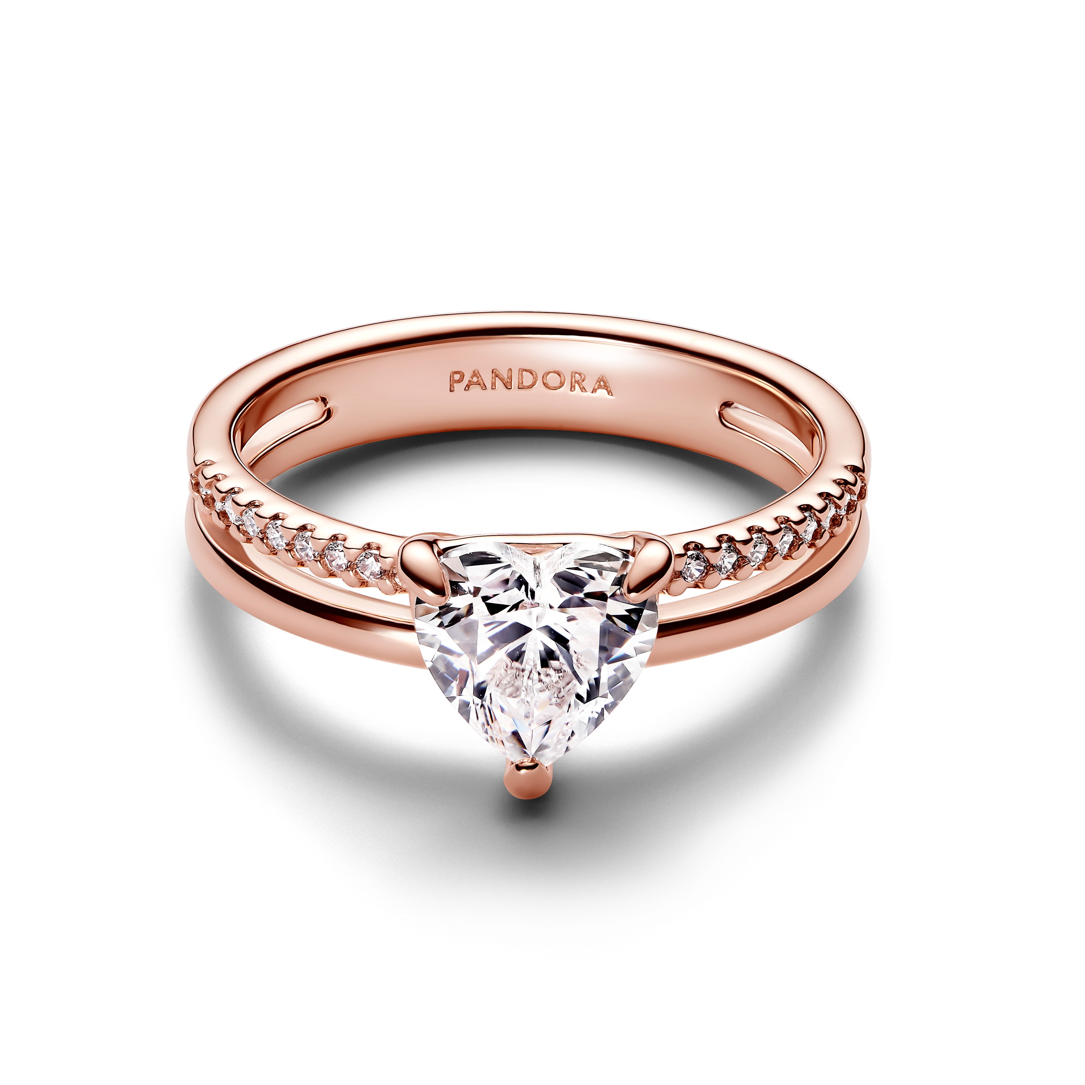 Heart 14K Rose Gold-Plated Ring With Clear Cubic Zirconia