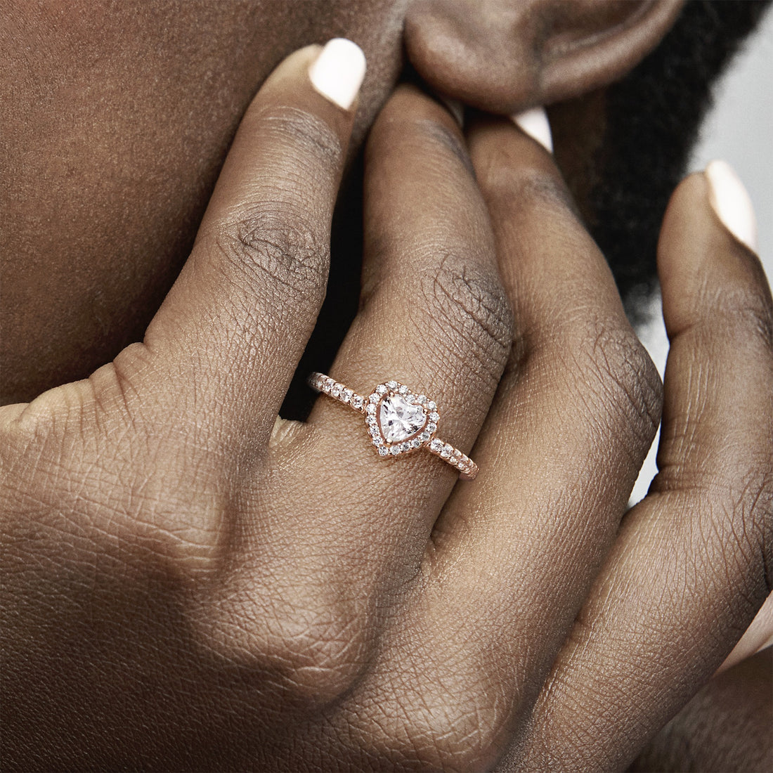 Heart 14K Rose Gold-Plated Ring With Clear Cubic Zirconia