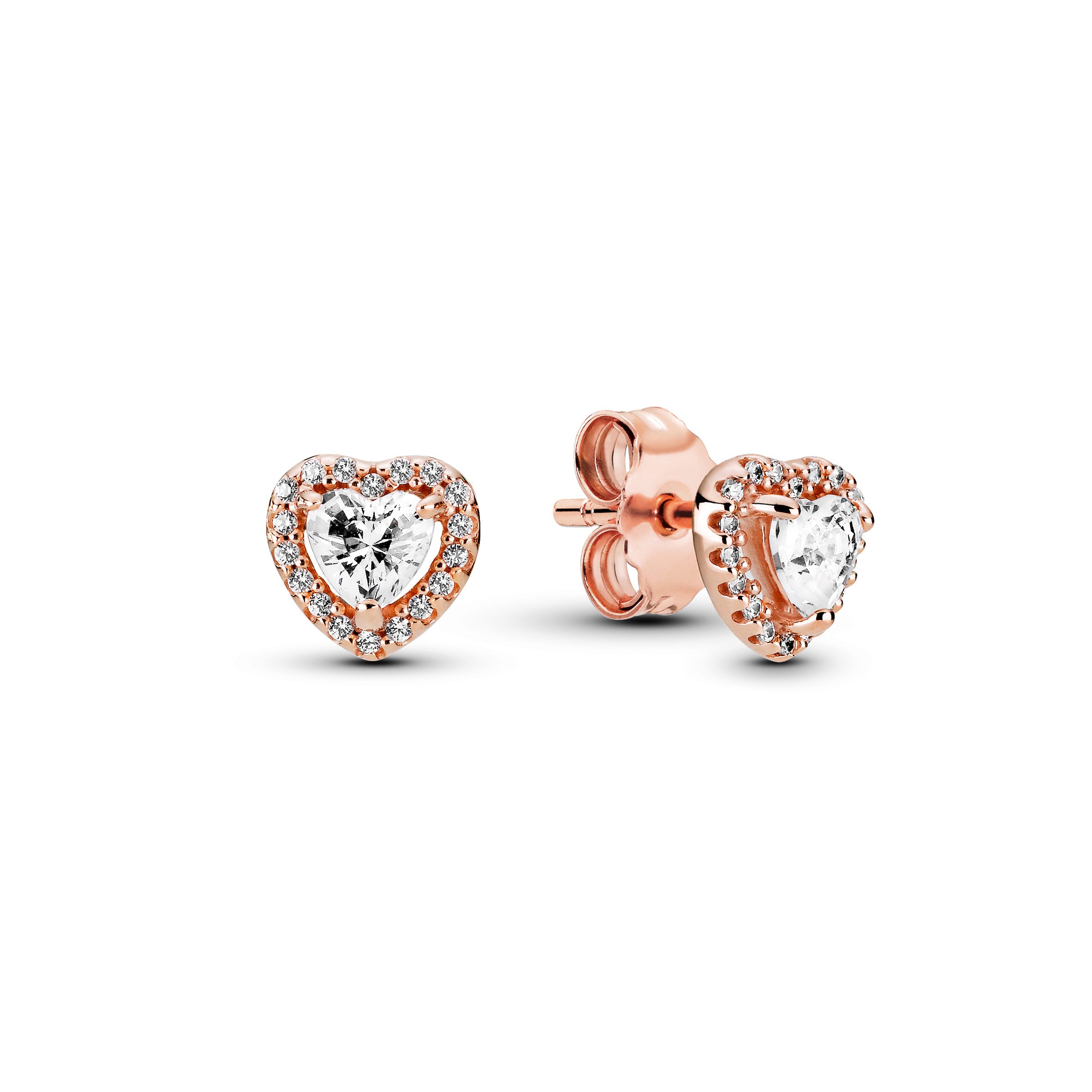 Heart 14K Rose Gold-Plated Stud Earrings With Clear Cubic Zirconia