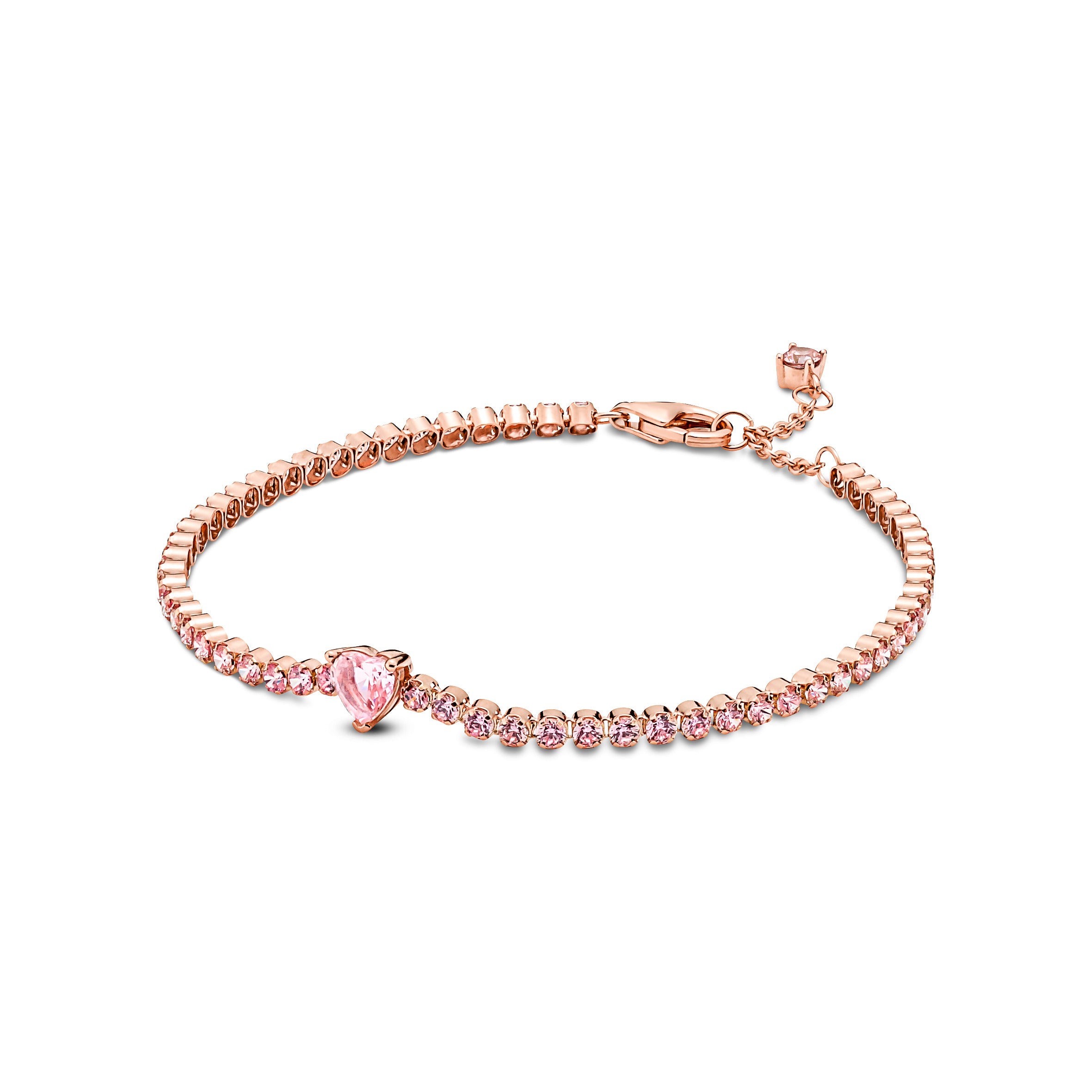 Heart 14K Rose Gold-Plated Tennis Bracelet With Orchid Pink Crystal
