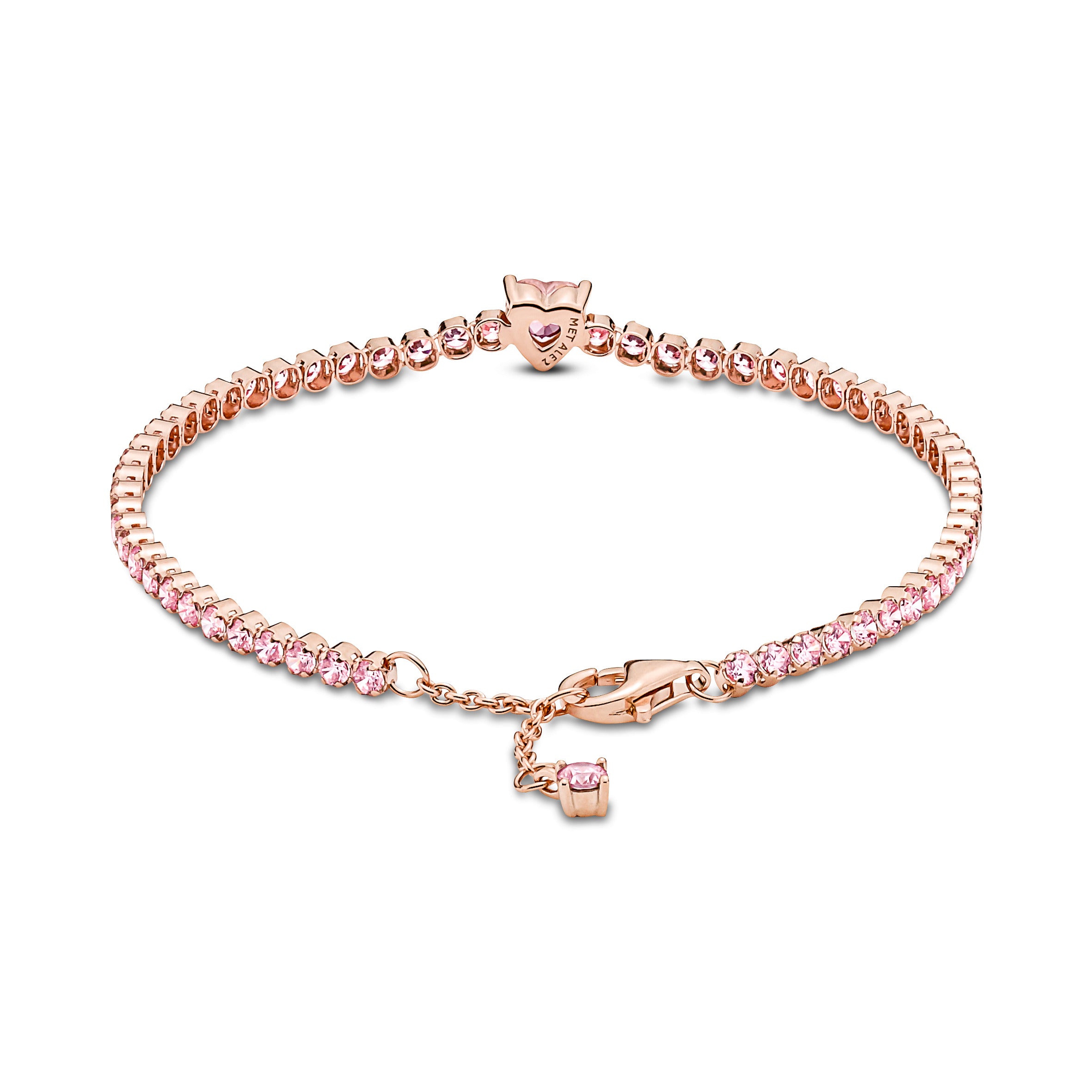 Heart 14K Rose Gold-Plated Tennis Bracelet With Orchid Pink Crystal