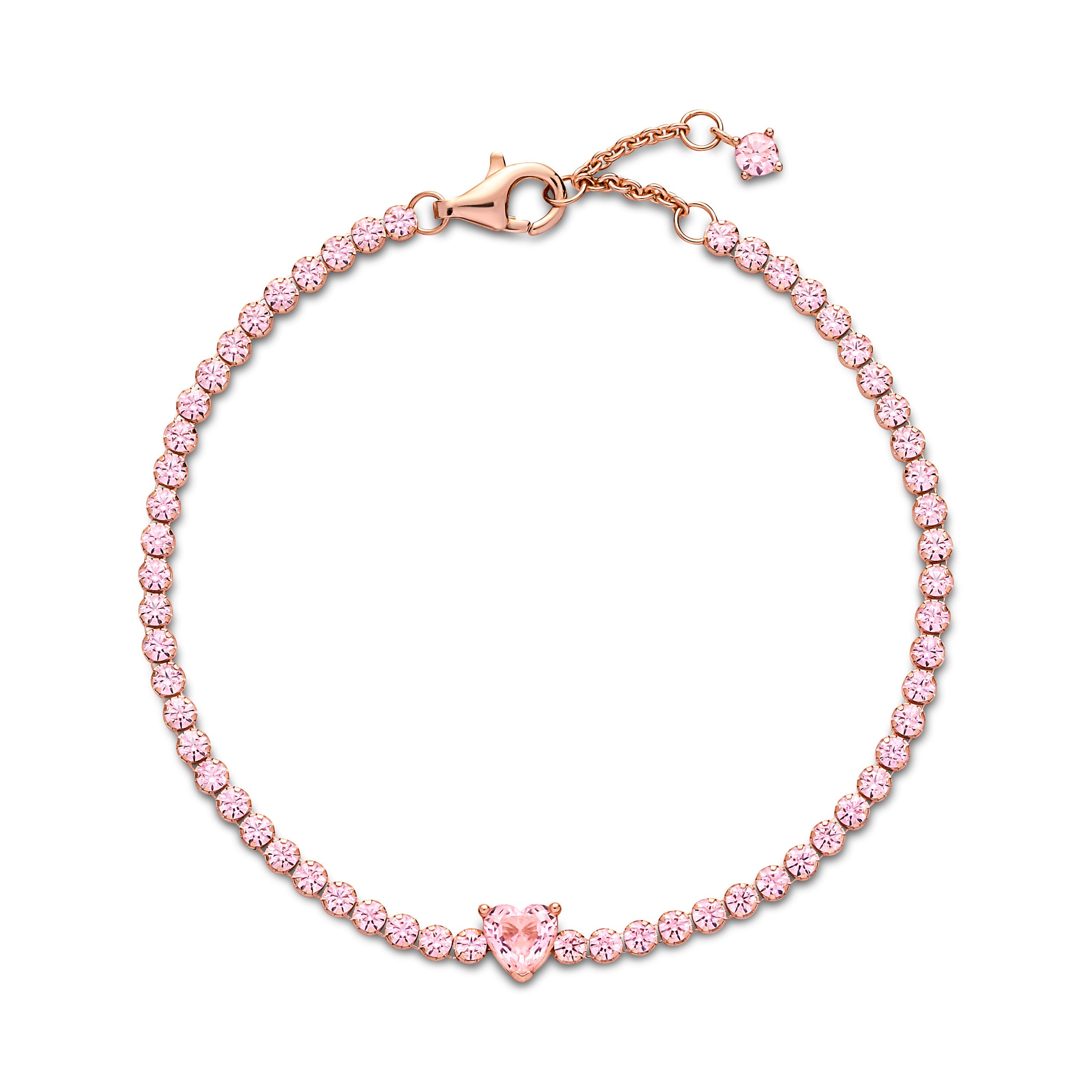 Heart 14K Rose Gold-Plated Tennis Bracelet With Orchid Pink Crystal