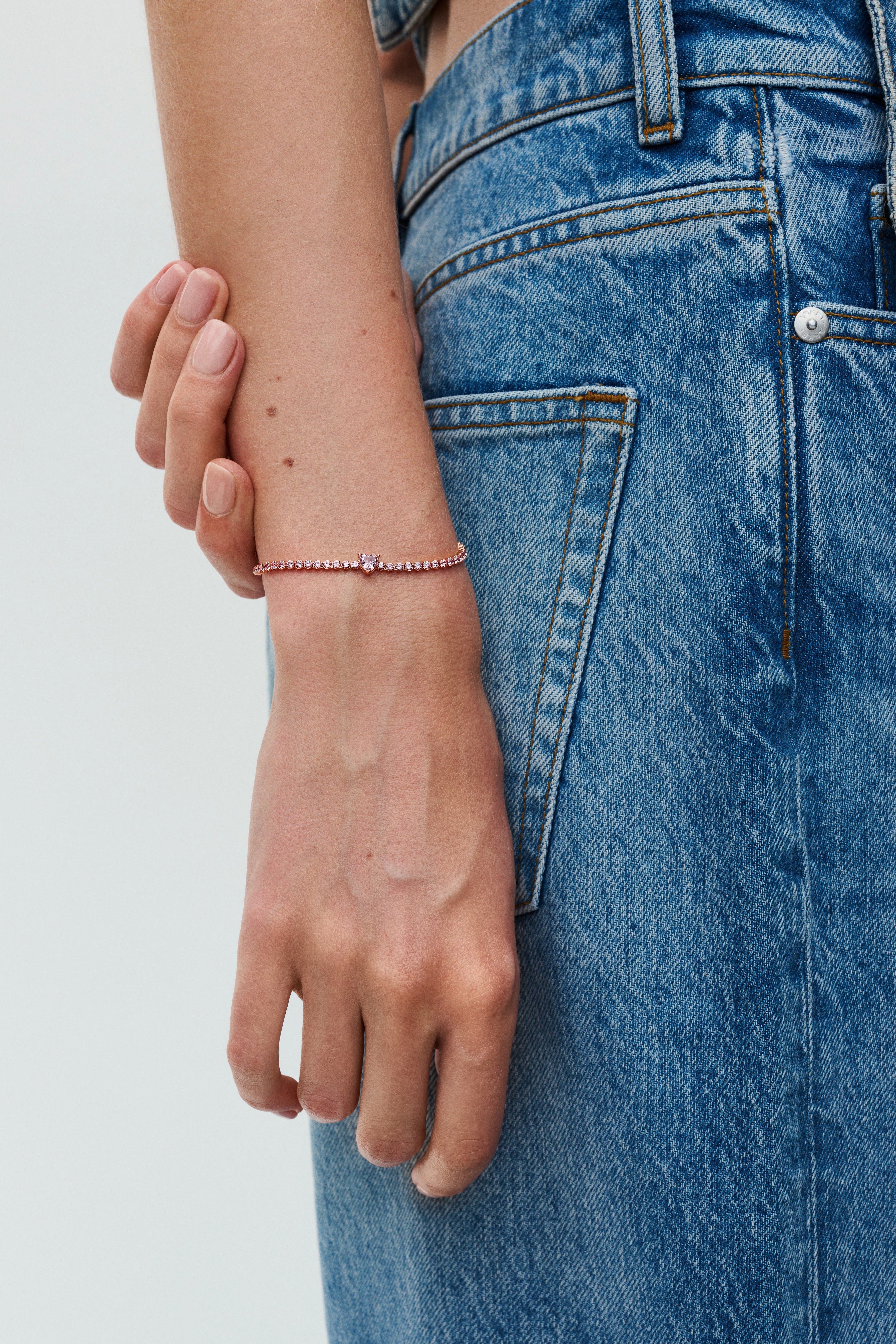 Heart 14K Rose Gold-Plated Tennis Bracelet With Orchid Pink Crystal