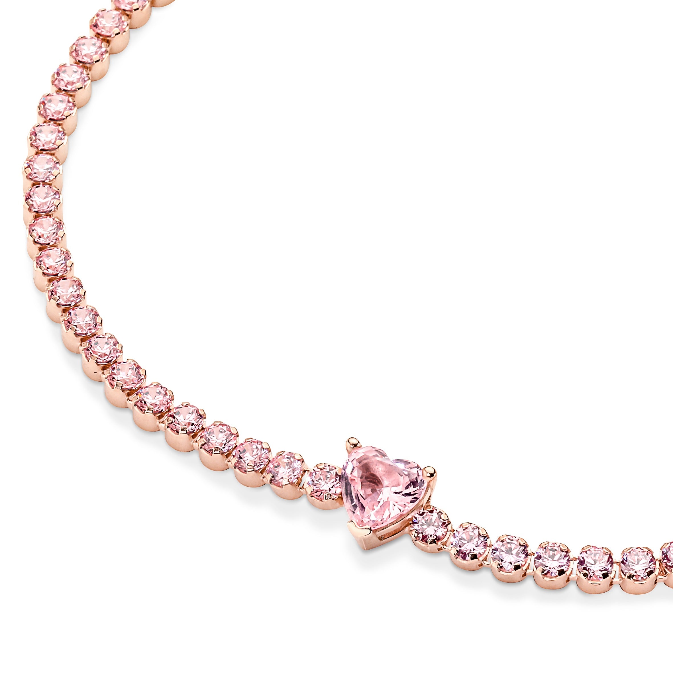 Heart 14K Rose Gold-Plated Tennis Bracelet With Orchid Pink Crystal