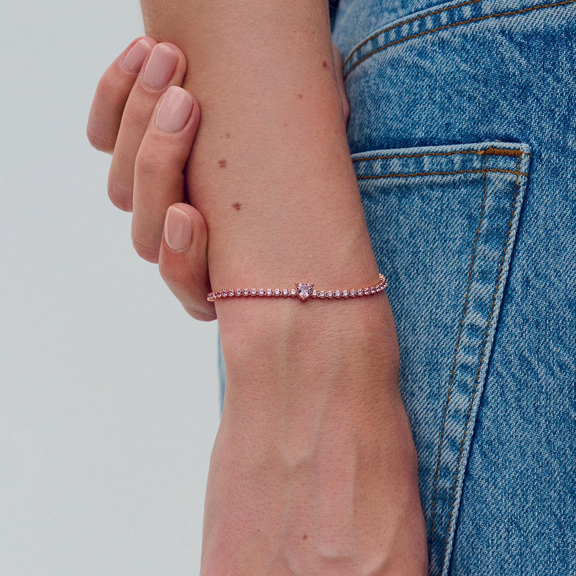 Heart 14K Rose Gold-Plated Tennis Bracelet With Orchid Pink Crystal