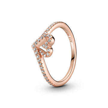 Heart And Wishbone 14K Rose Gold-Plated Ring With Clear Cubic Zirconia