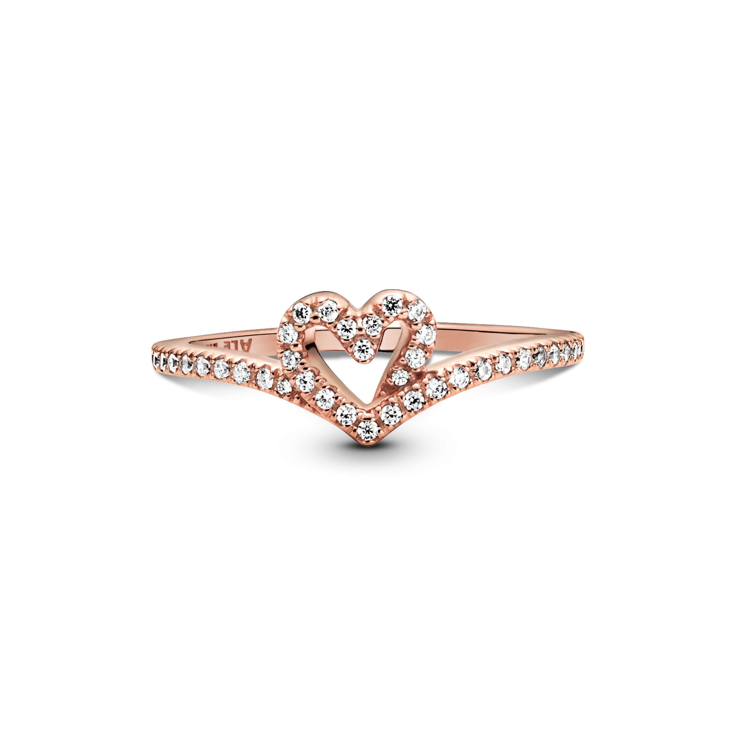 Heart And Wishbone 14K Rose Gold-Plated Ring With Clear Cubic Zirconia
