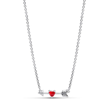 Heart Arrow Sterling Silver Pendant Necklace With Red Murano Glass And Clear Cubic Zirconia
