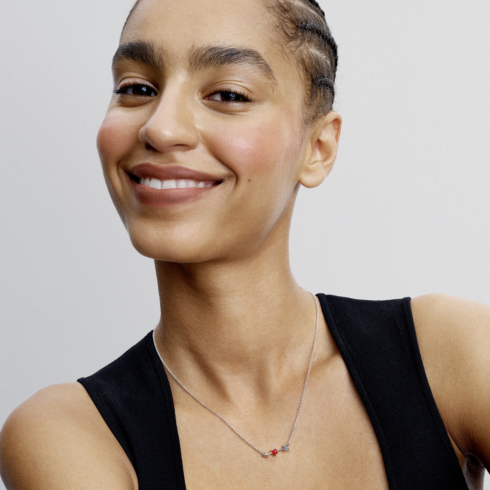 Heart Arrow Sterling Silver Pendant Necklace With Red Murano Glass And Clear Cubic Zirconia