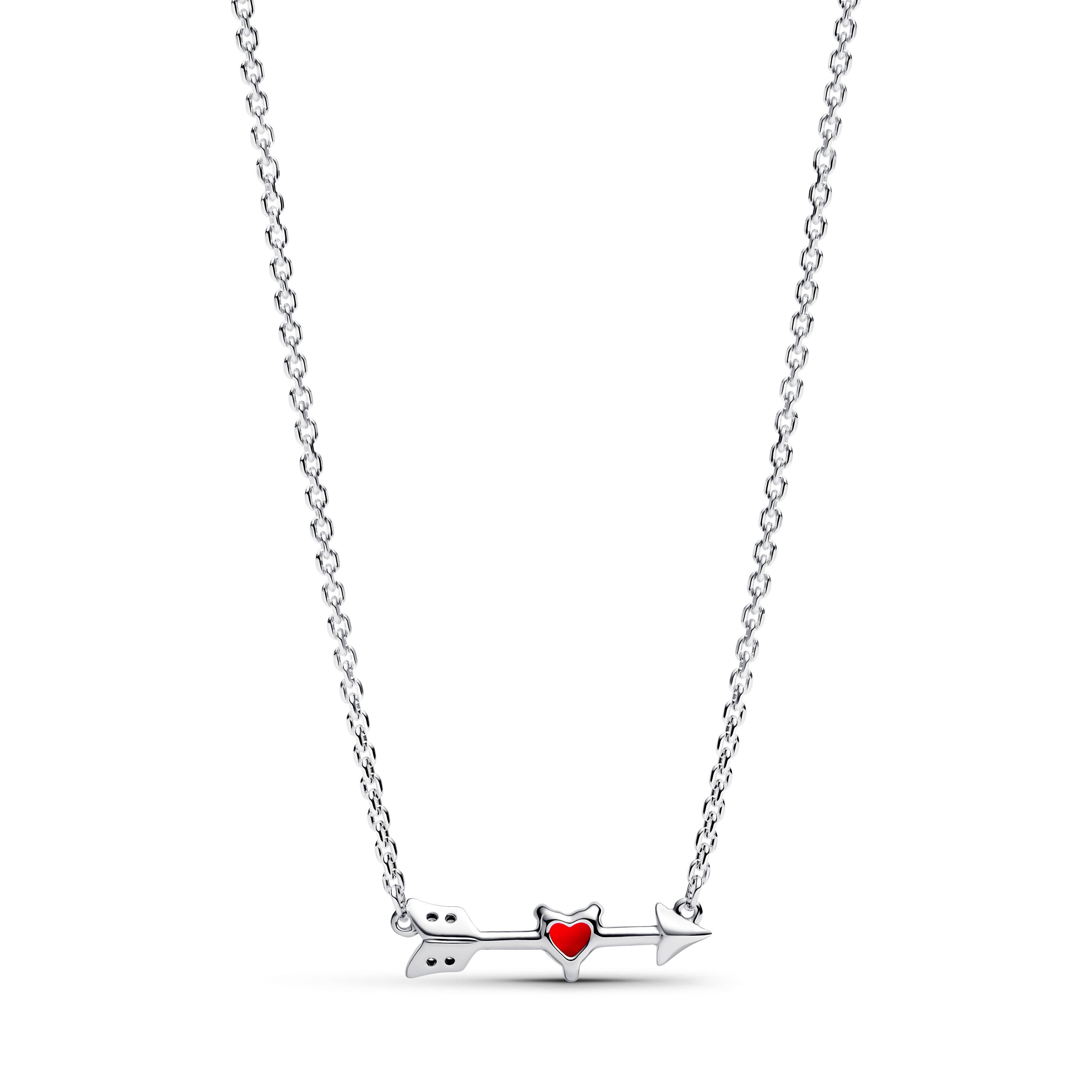 Heart Arrow Sterling Silver Pendant Necklace With Red Murano Glass And Clear Cubic Zirconia