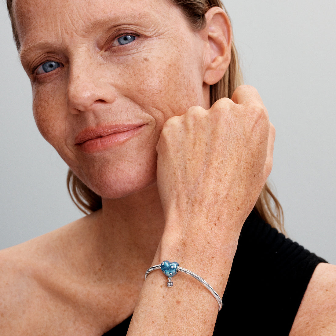 Heart Hot Air Balloon Sterling Silver Charm With Clear Cubic Zirconia And Shaded Glittery Blue Enamel