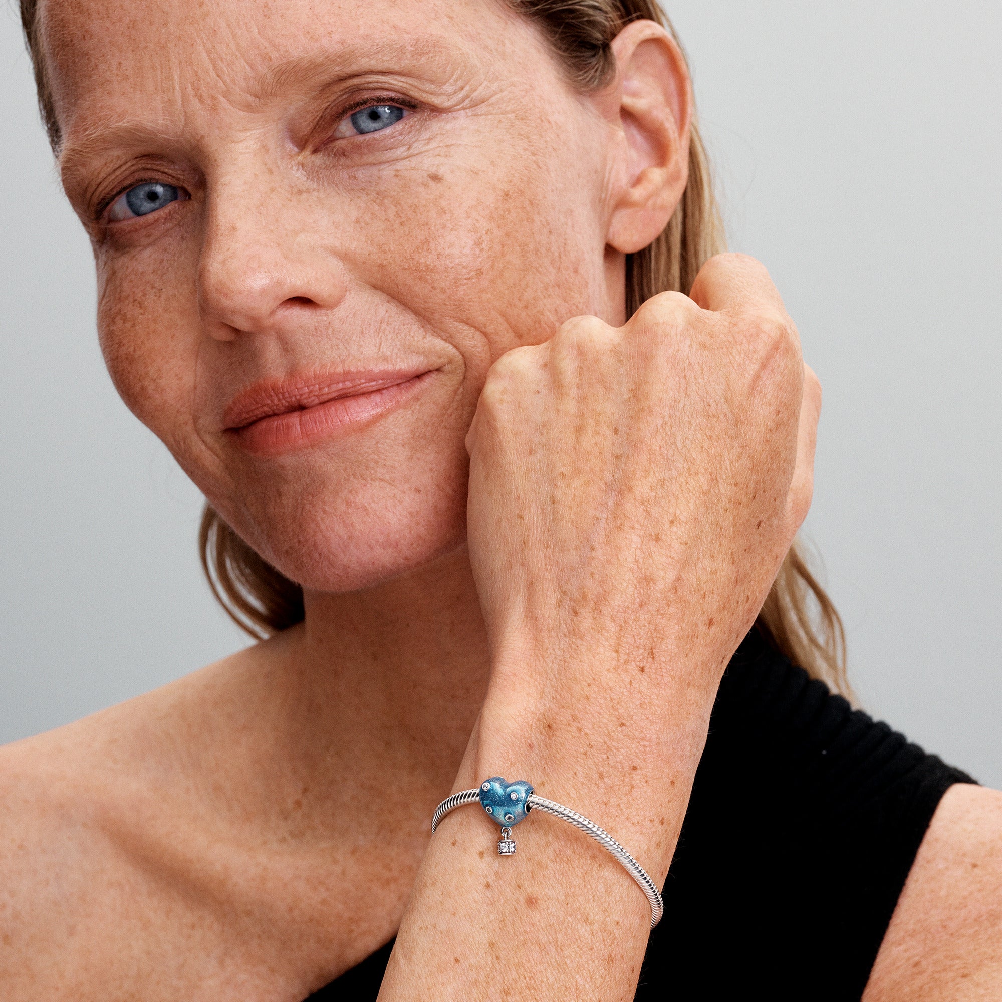 Heart Hot Air Balloon Sterling Silver Charm With Clear Cubic Zirconia And Shaded Glittery Blue Enamel