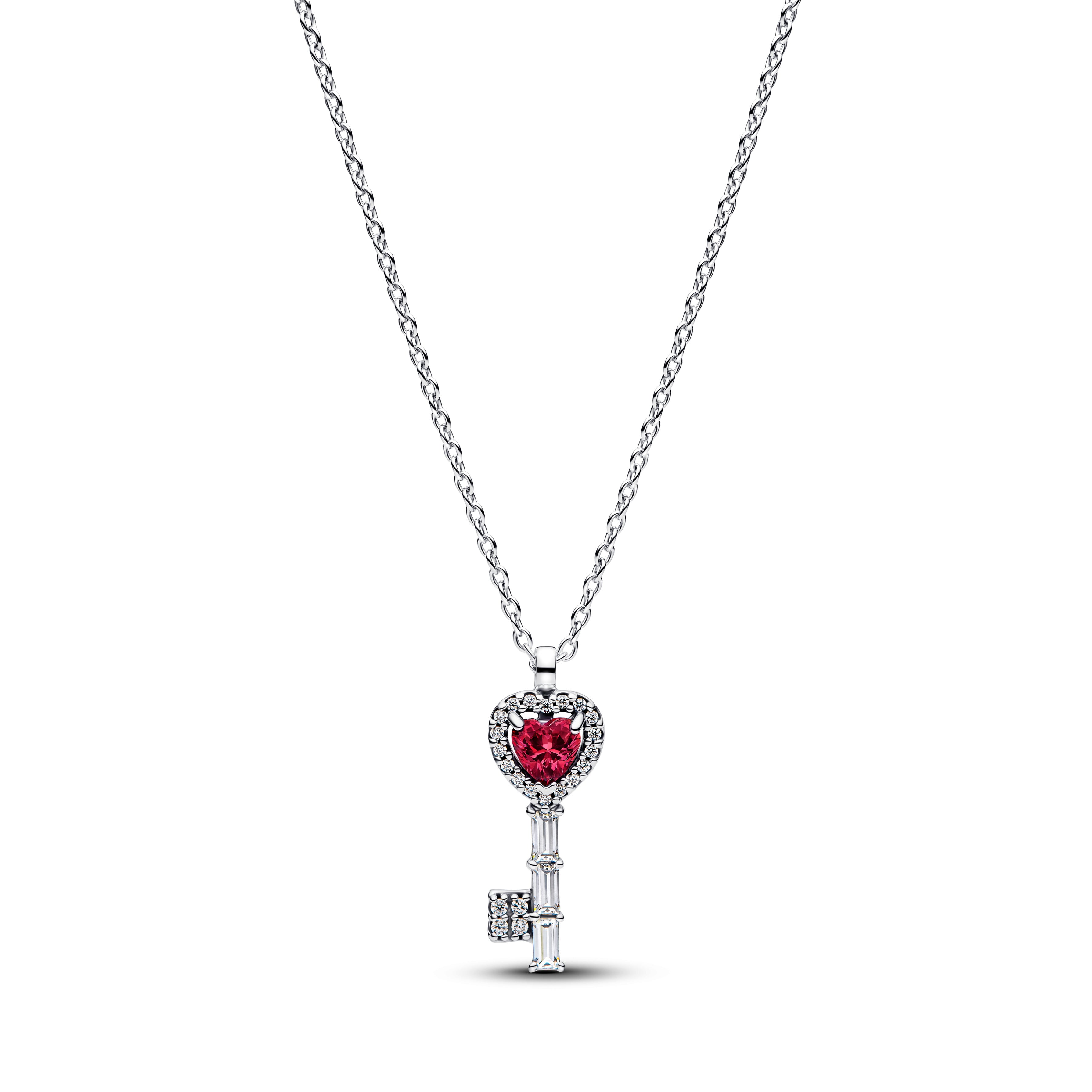 Heart Key Sterling Silver Collier With Cherries Jubilee Red Crystal And Clear Cubic Zirconia