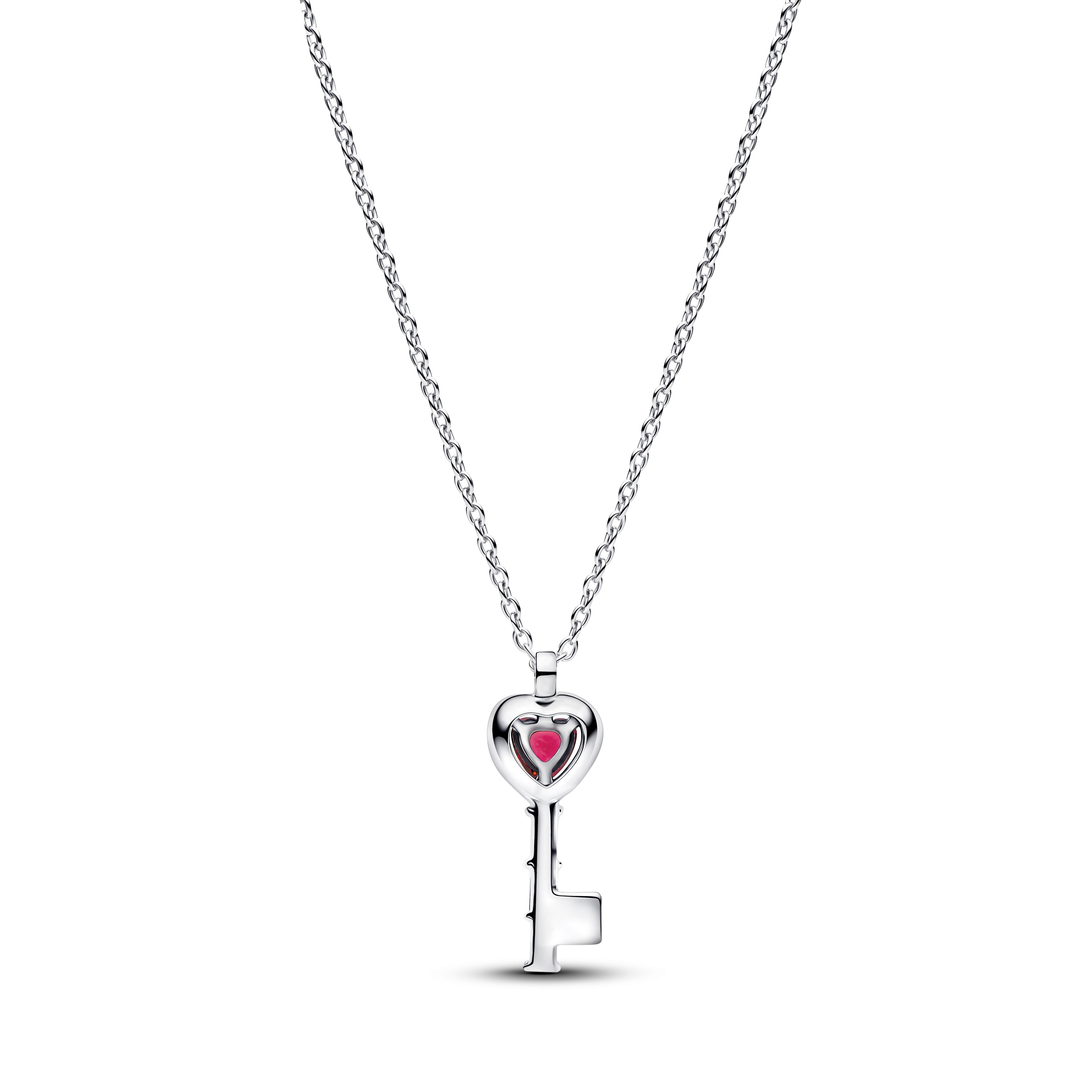Heart Key Sterling Silver Collier With Cherries Jubilee Red Crystal And Clear Cubic Zirconia