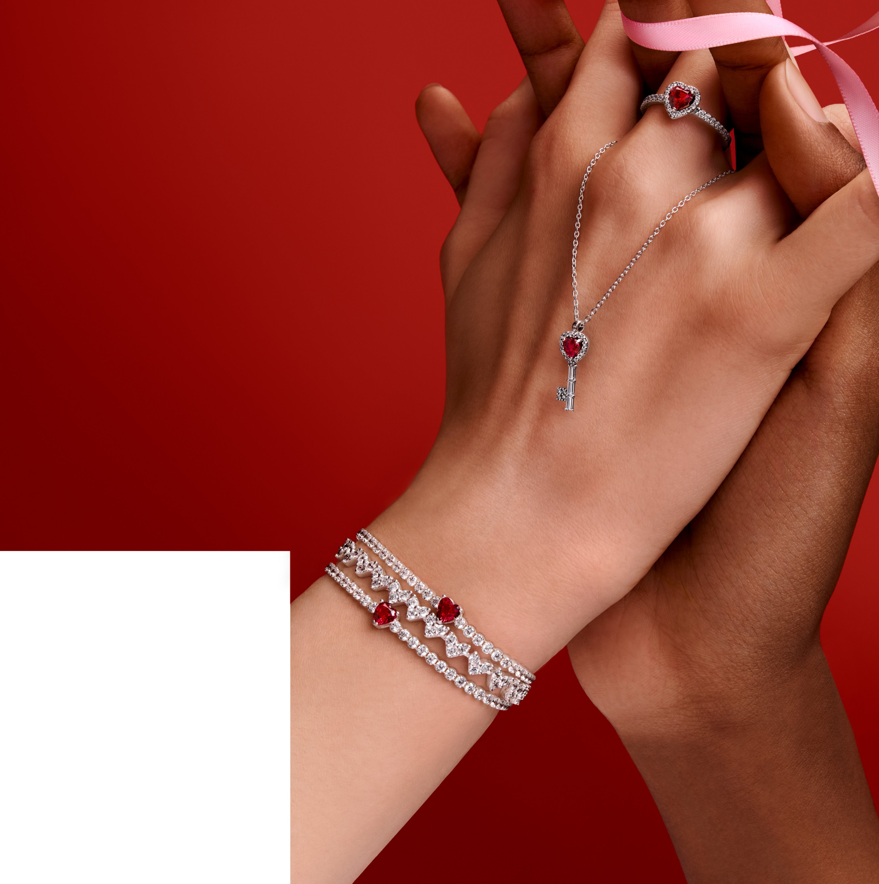 Heart Key Sterling Silver Collier With Cherries Jubilee Red Crystal And Clear Cubic Zirconia