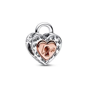 Heart Padlock Sterling Silver And 14K Rose Gold-Plated Splitable Charm