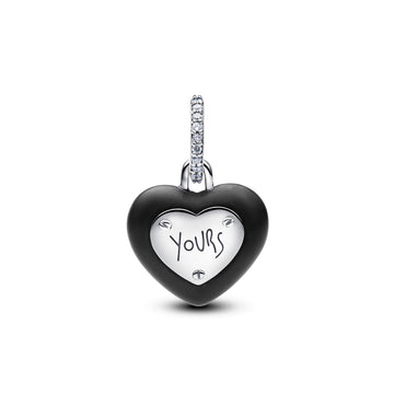 Heart Padlock Sterling Silver Dangle With Black Ceramic And Clear Cubic Zirconia