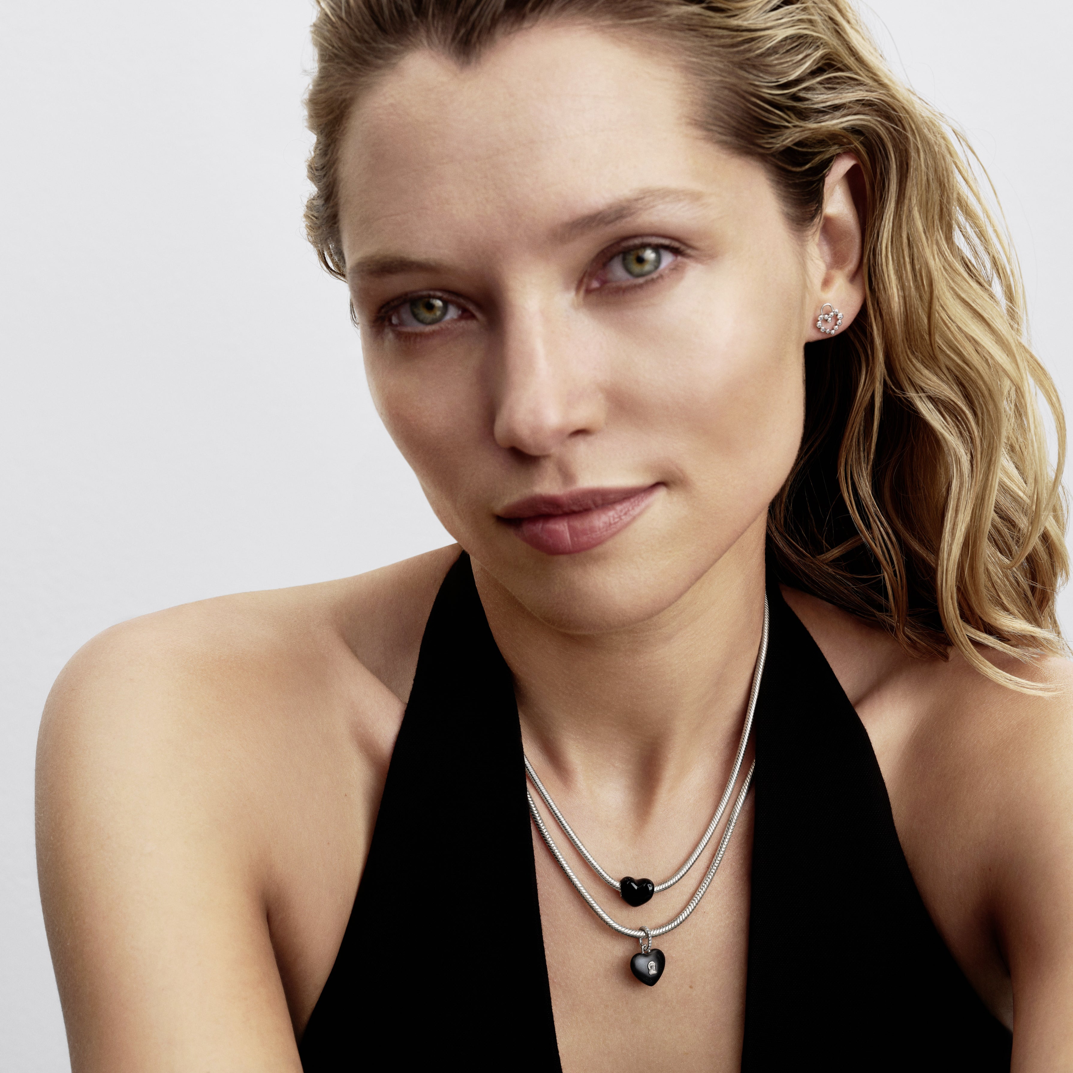 Heart Padlock Sterling Silver Dangle With Black Ceramic And Clear Cubic Zirconia