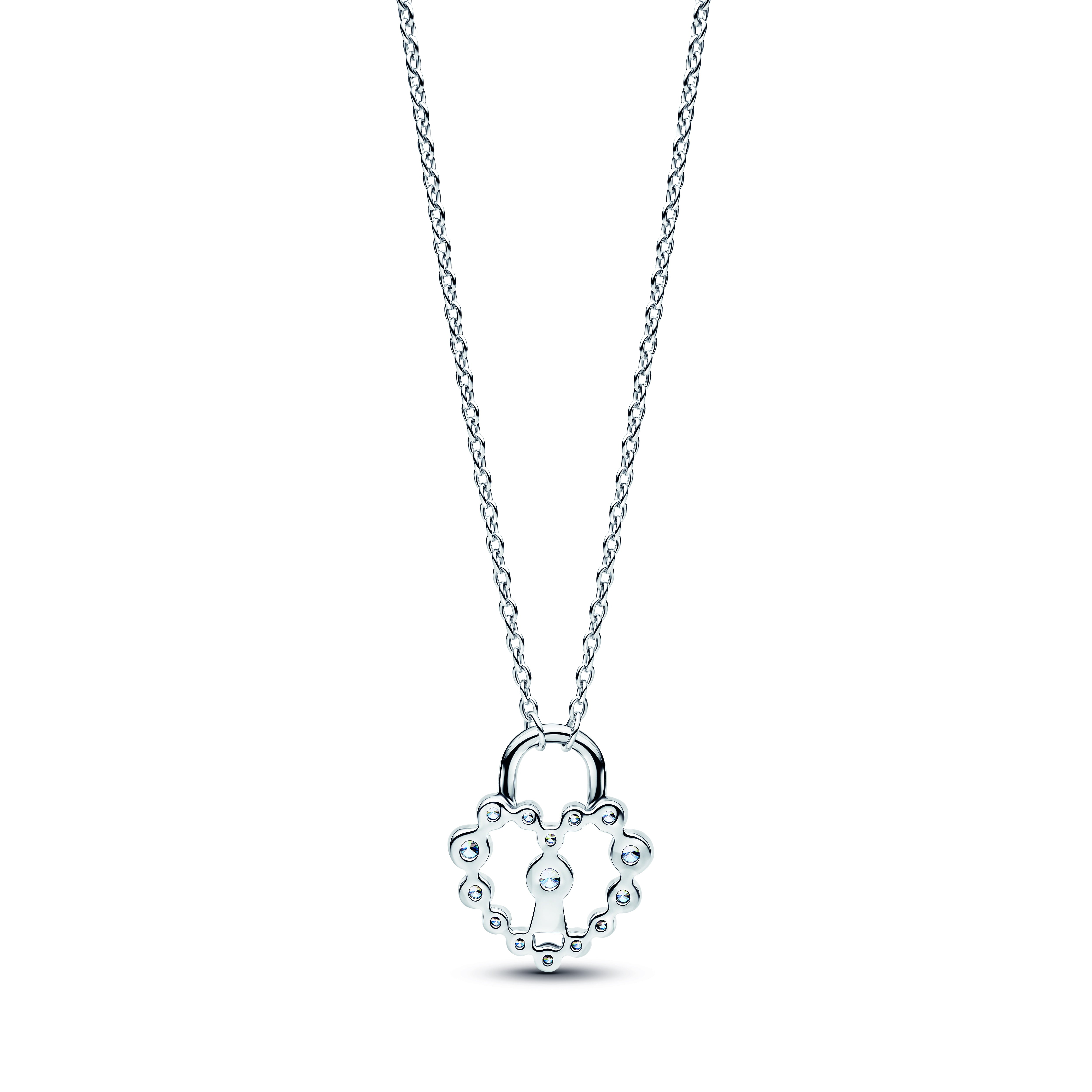 Heart Padlock Sterling Silver Pendant Necklace With Clear Cubic Zirconia