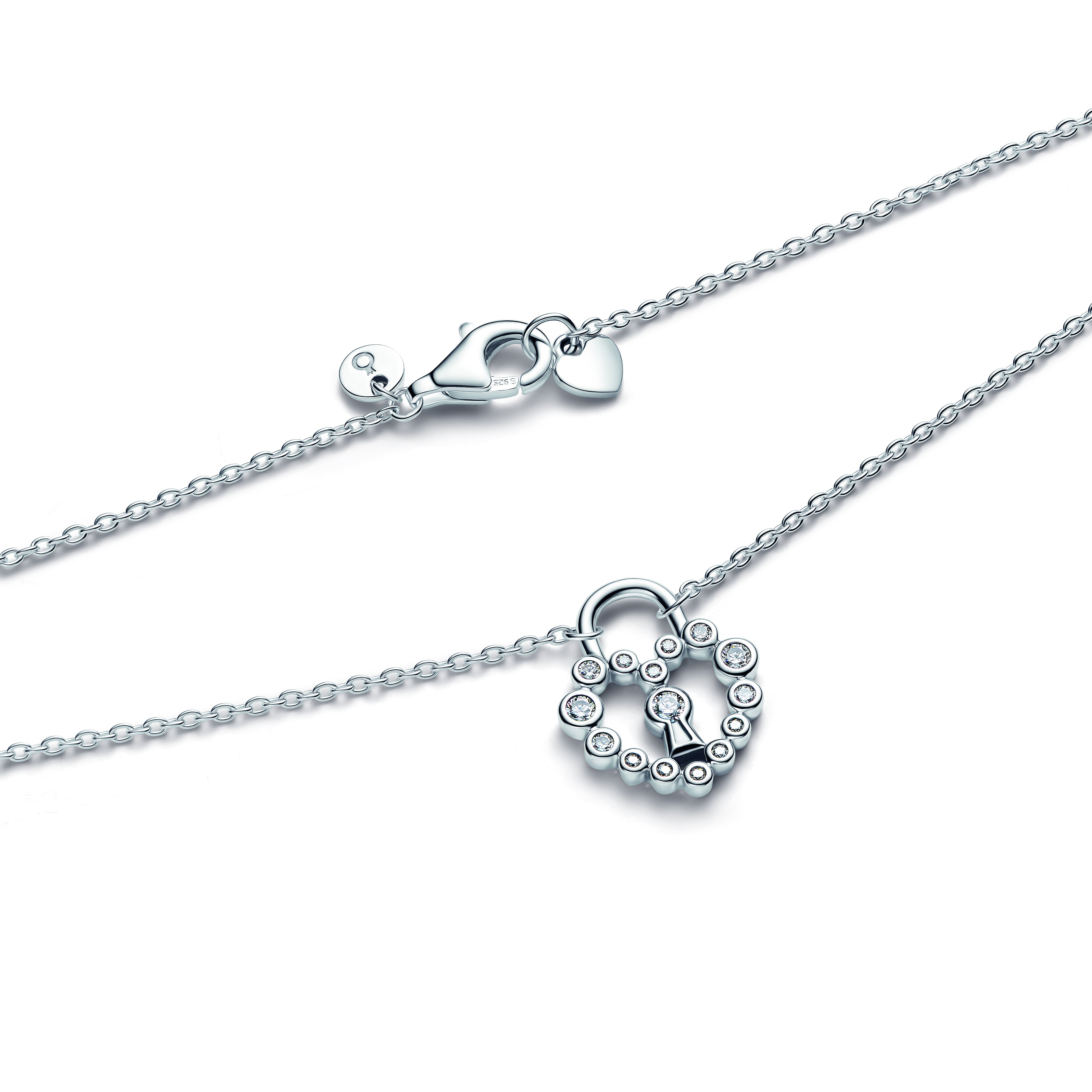 Heart Padlock Sterling Silver Pendant Necklace With Clear Cubic Zirconia