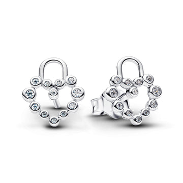 Heart Padlock Sterling Silver Stud Earrings With Clear Cubic Zirconia