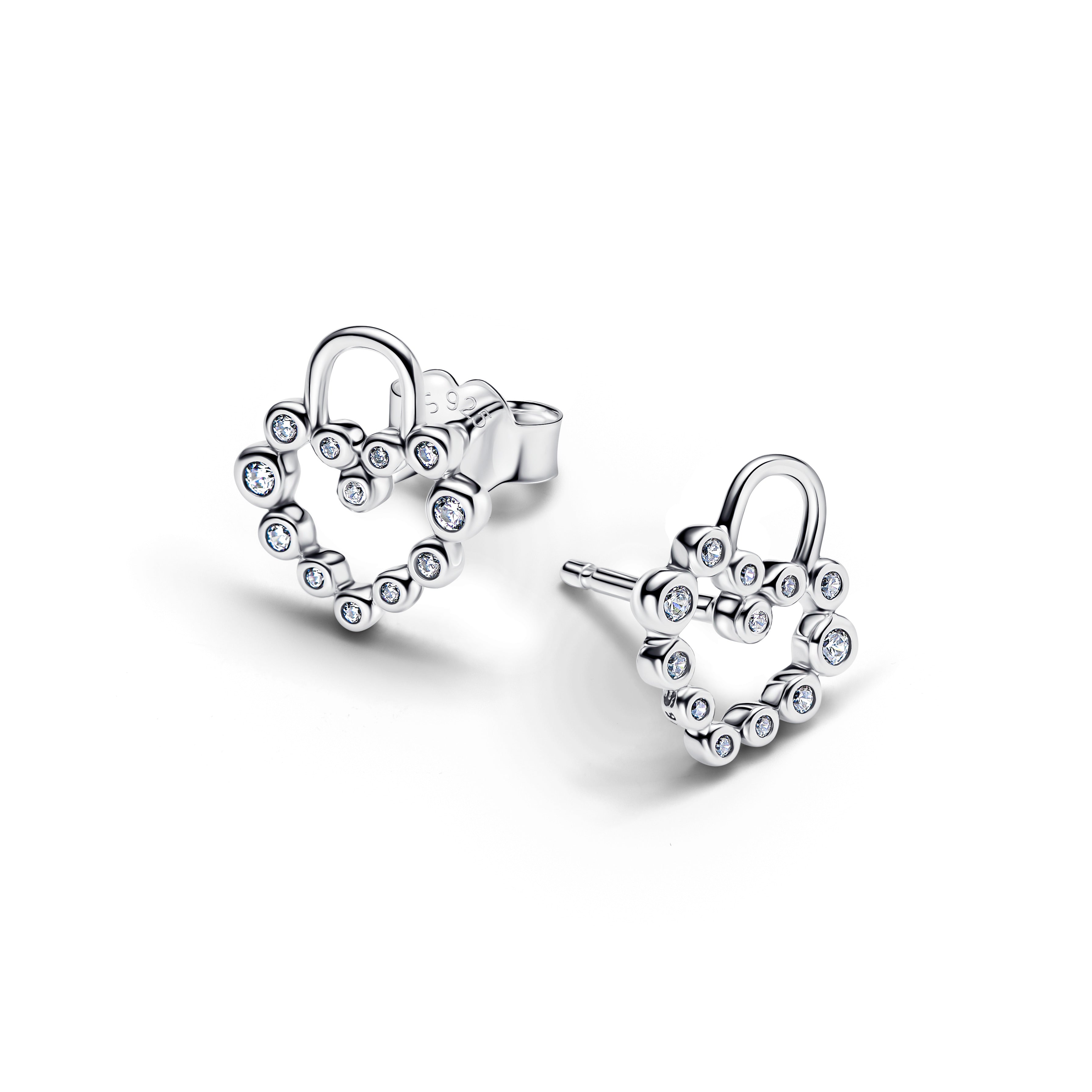 Heart Padlock Sterling Silver Stud Earrings With Clear Cubic Zirconia