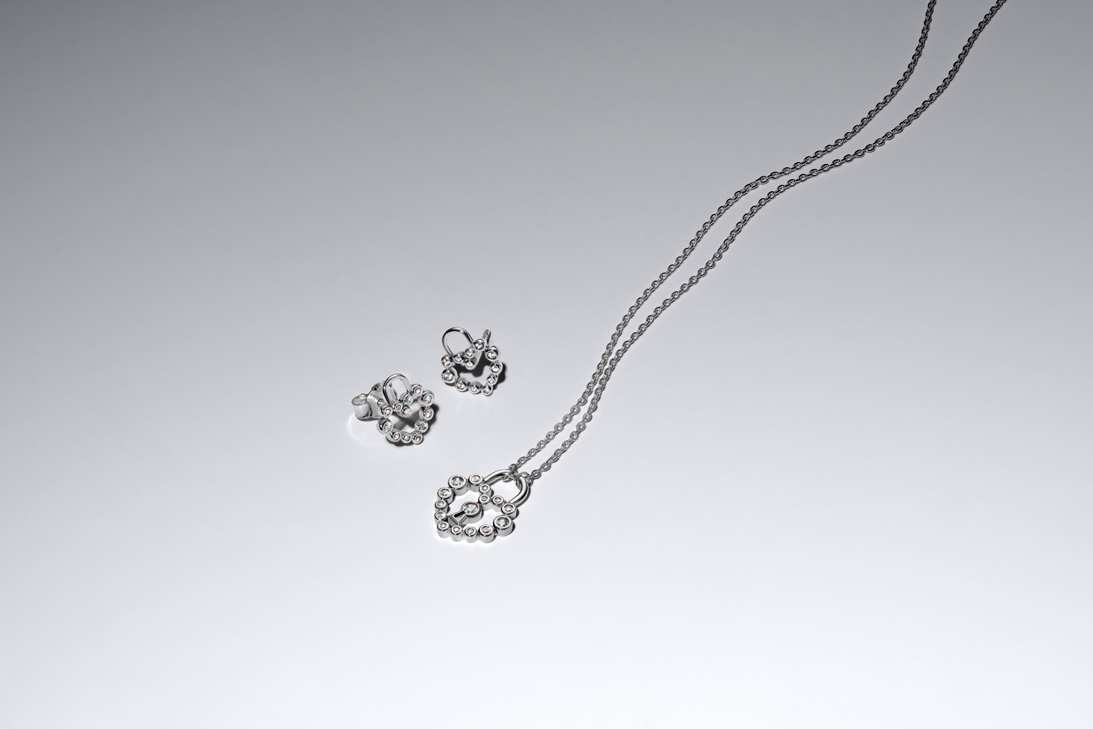 Heart Padlock Sterling Silver Stud Earrings With Clear Cubic Zirconia