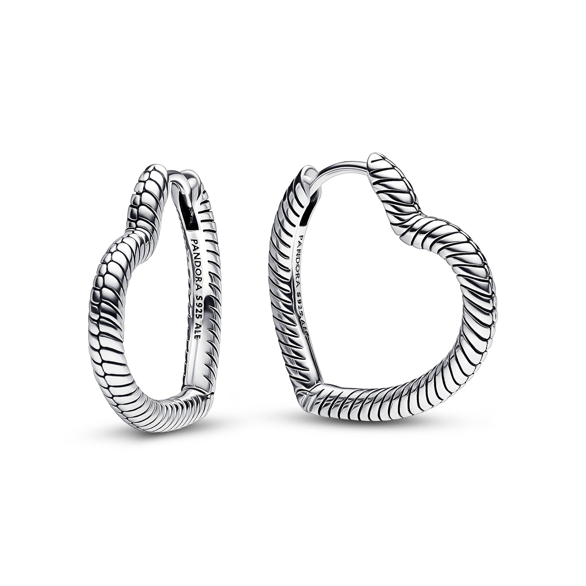 Heart Snake Chain Pattern Sterling Silver Hoop Earrings