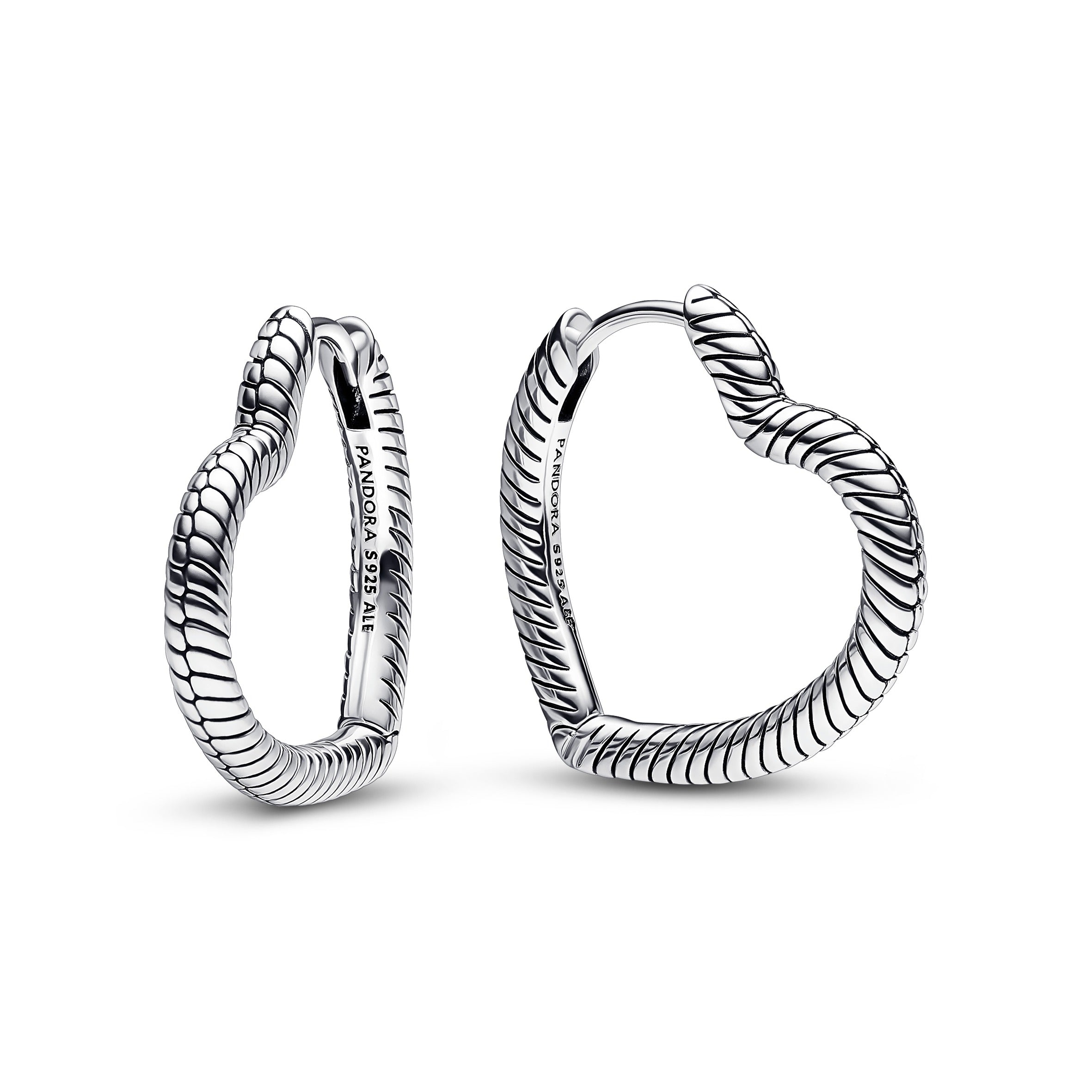 Heart Snake Chain Pattern Sterling Silver Hoop Earrings