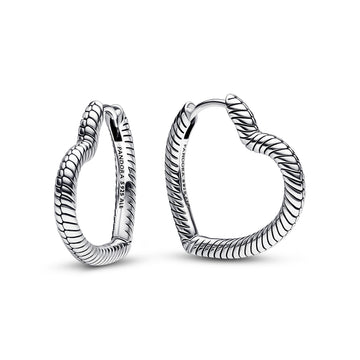 Heart Snake Chain Pattern Sterling Silver Hoop Earrings