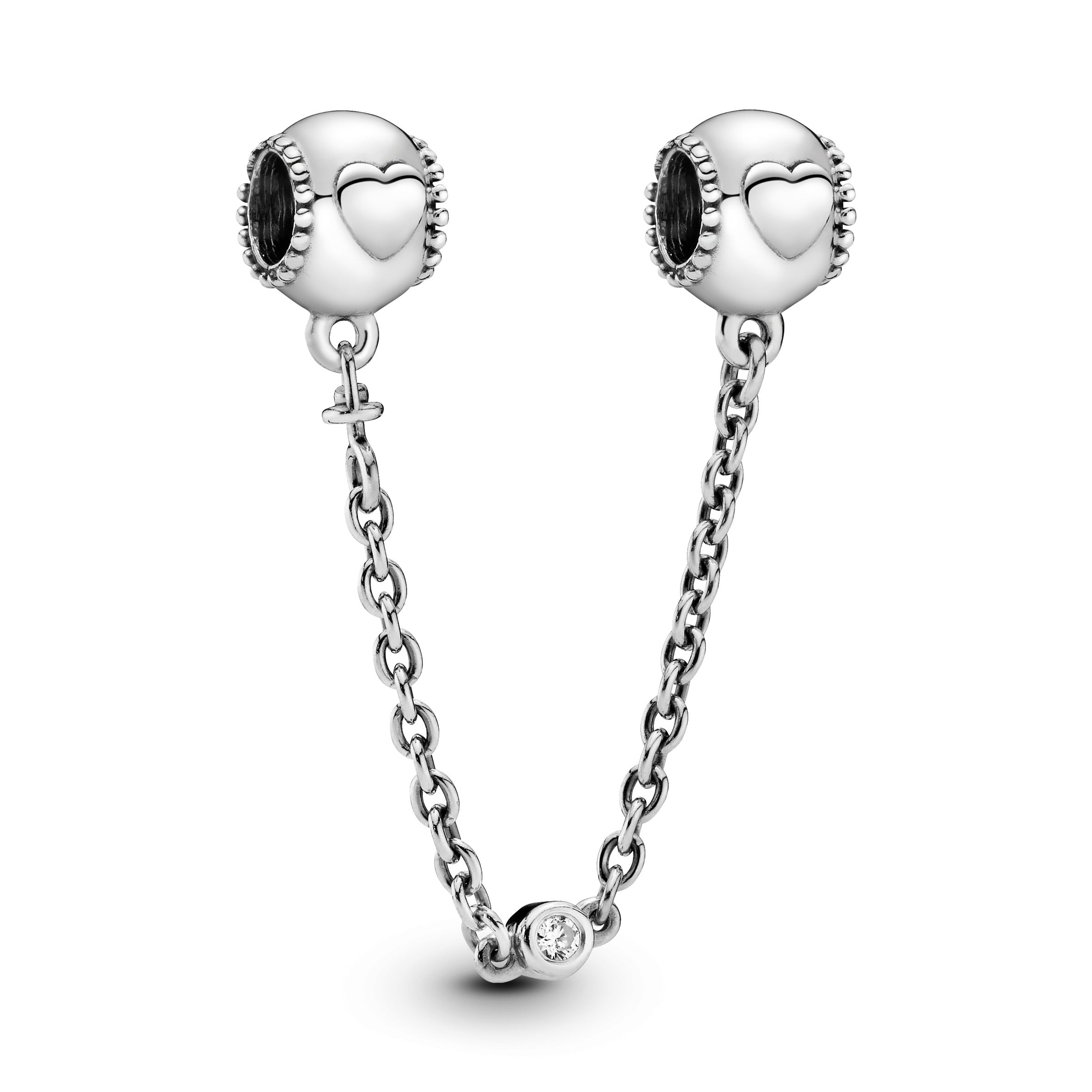 Hearts Silver Safety Chain With Clear Cubic Zirconia